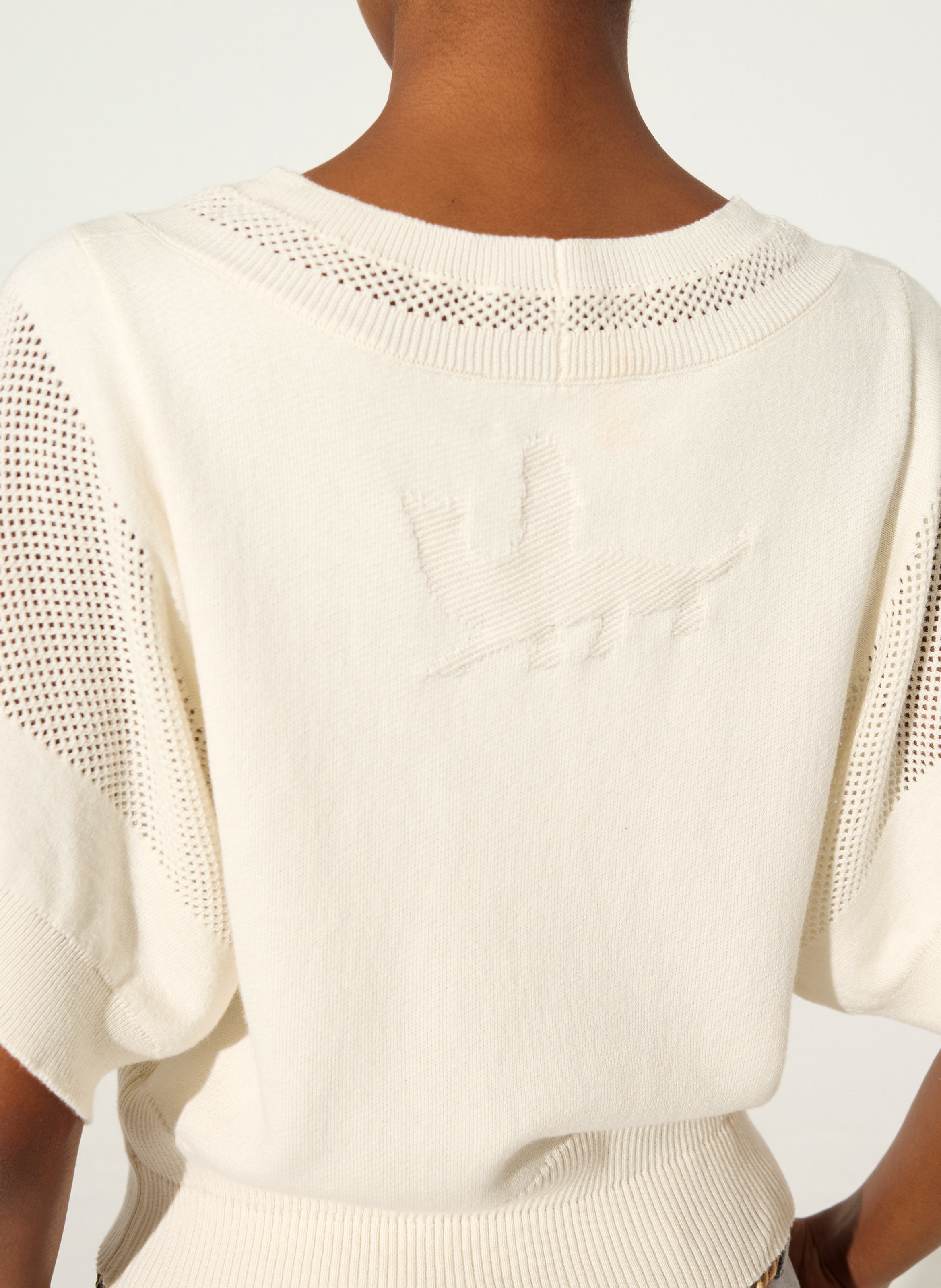 Short round neck plain sweater COTELAC White