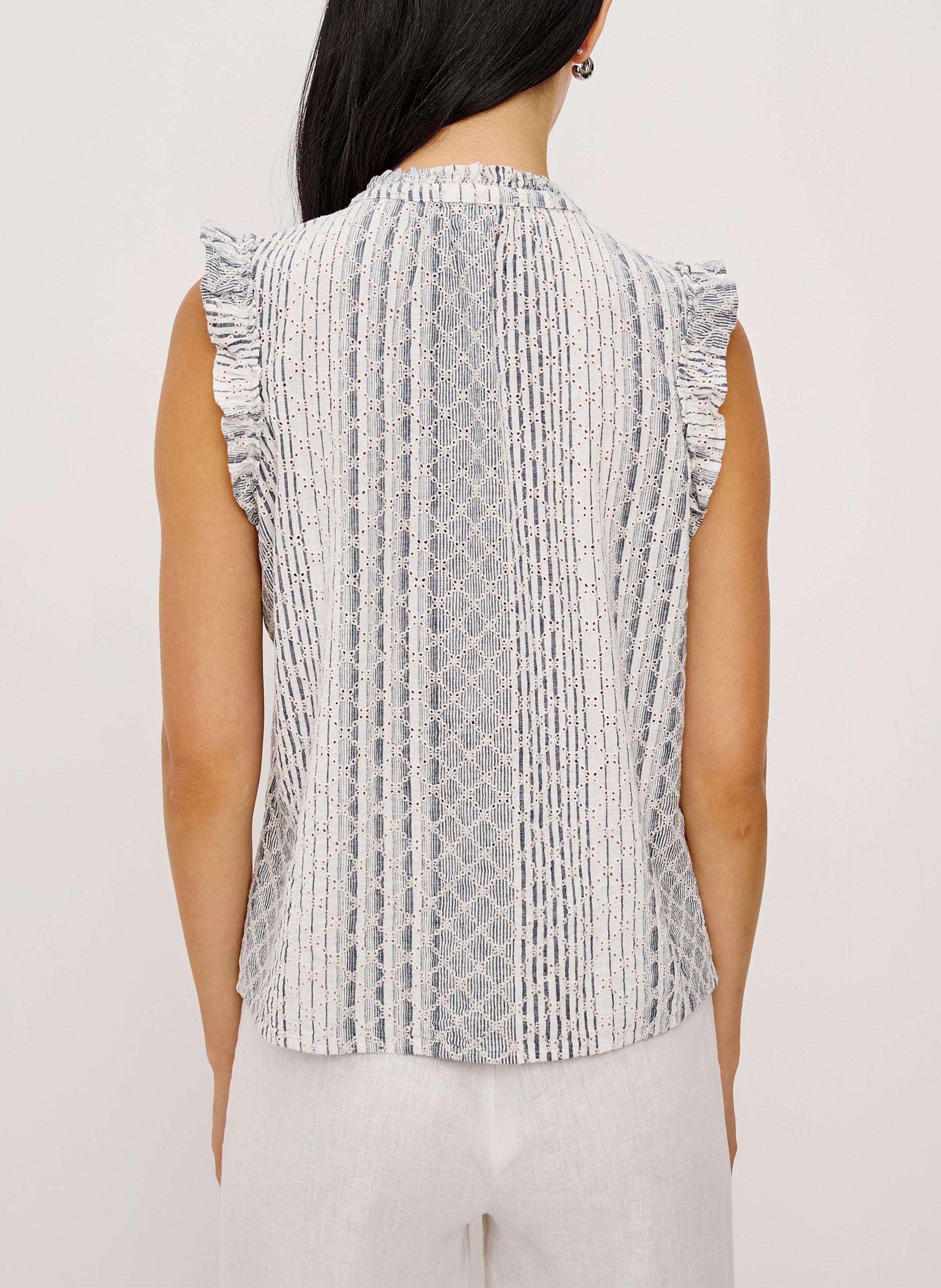 Cotton and lurex V-neck linen top RAILS Multicolored