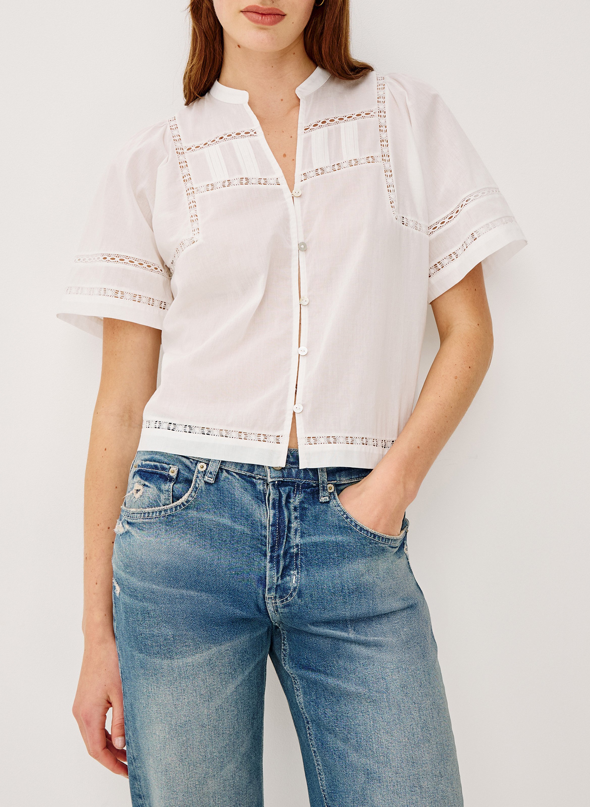 Gerade geschnittene Henley-Bluse aus Baumwolle RAILS Weiss