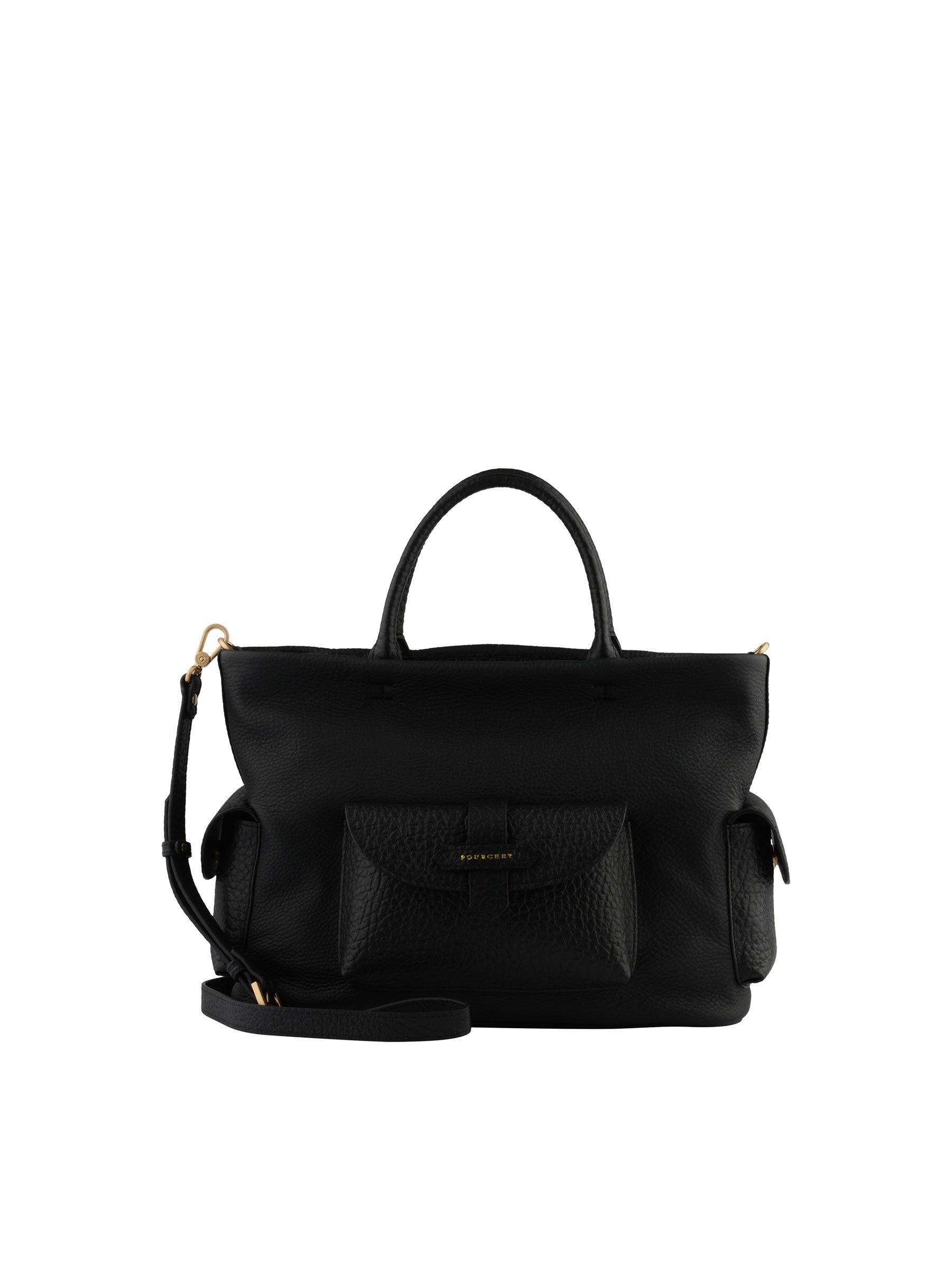 Calfskin leather handbag POURCHET Black