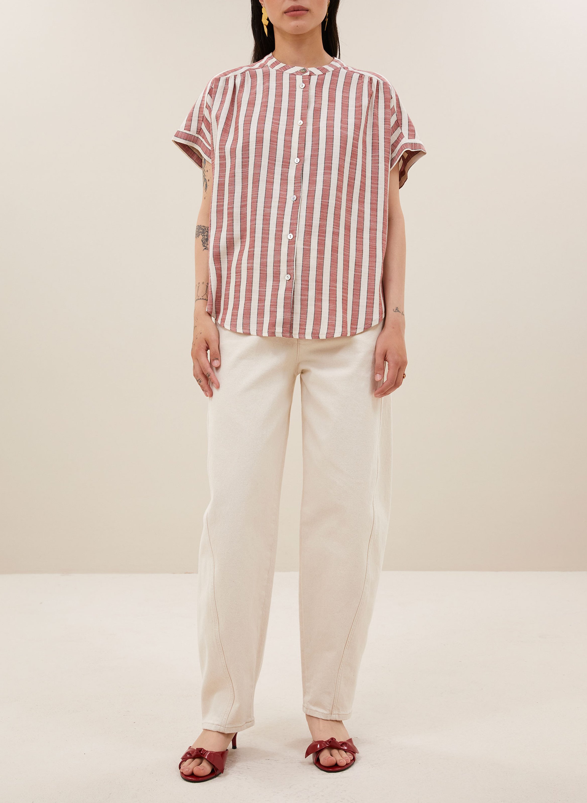 Baumwollbluse mit Rundhalsausschnitt und Print BY BAR Rot