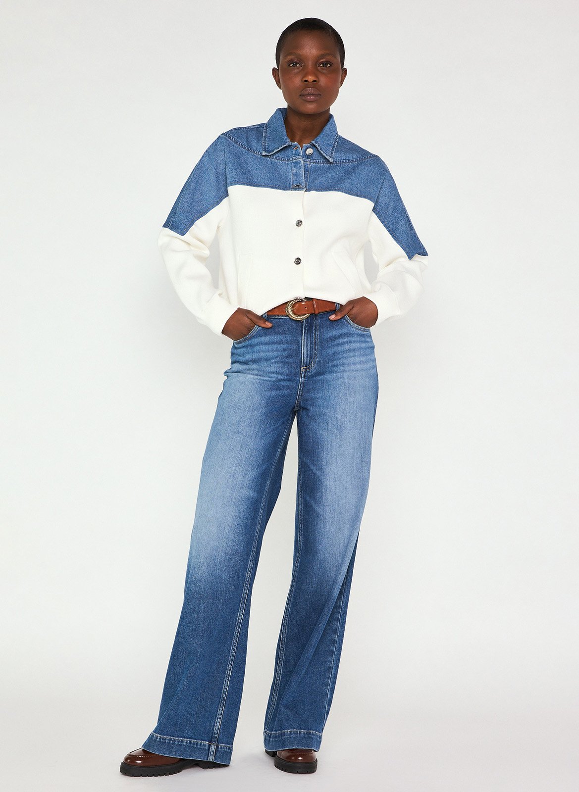 Vest met klassieke kraag en dubbele stof MAISON 123 Wit