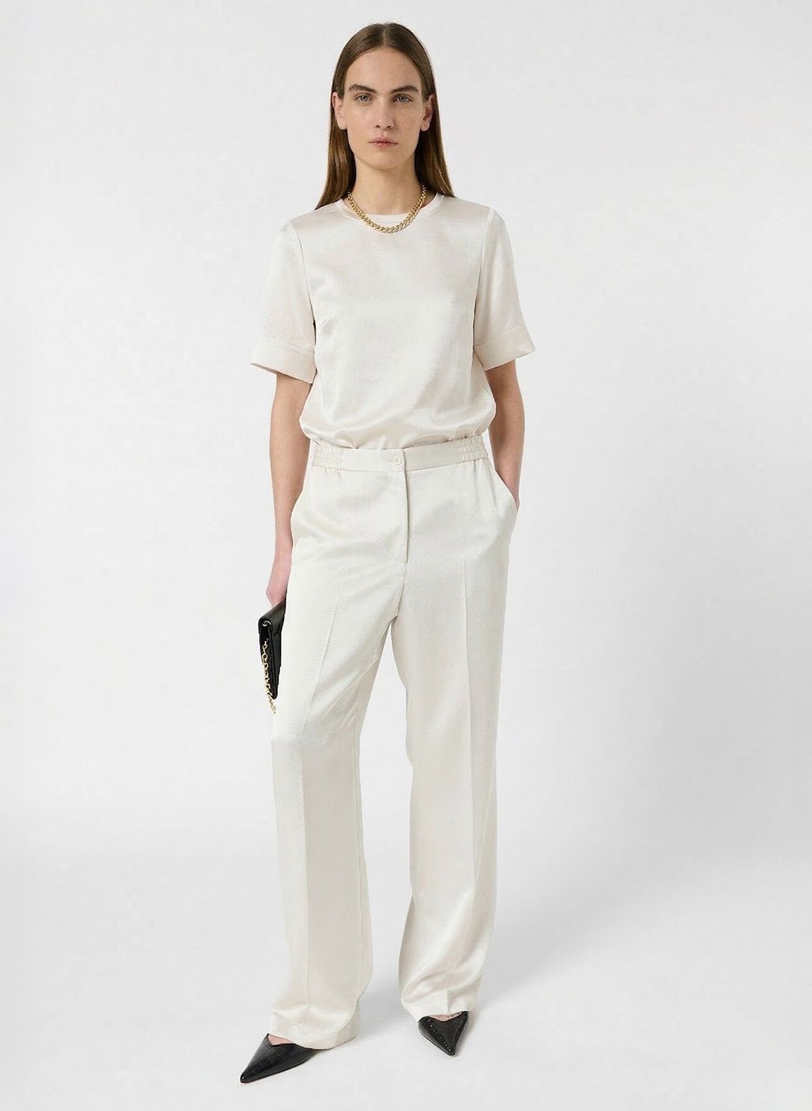 Short-sleeved solid satin top GERARD DAREL Beige