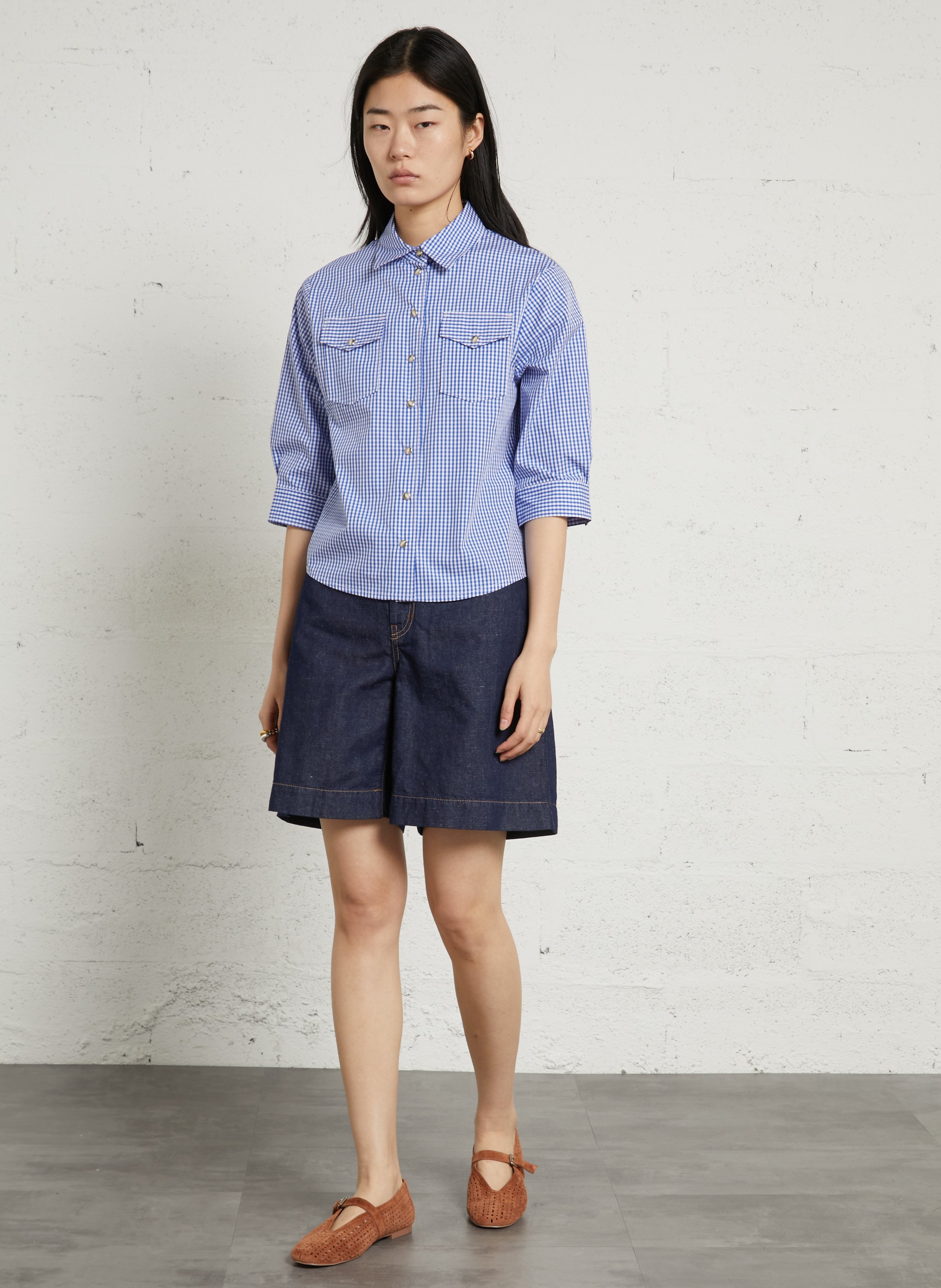 Straight striped cotton shirt SUZIE WINKLE Blue