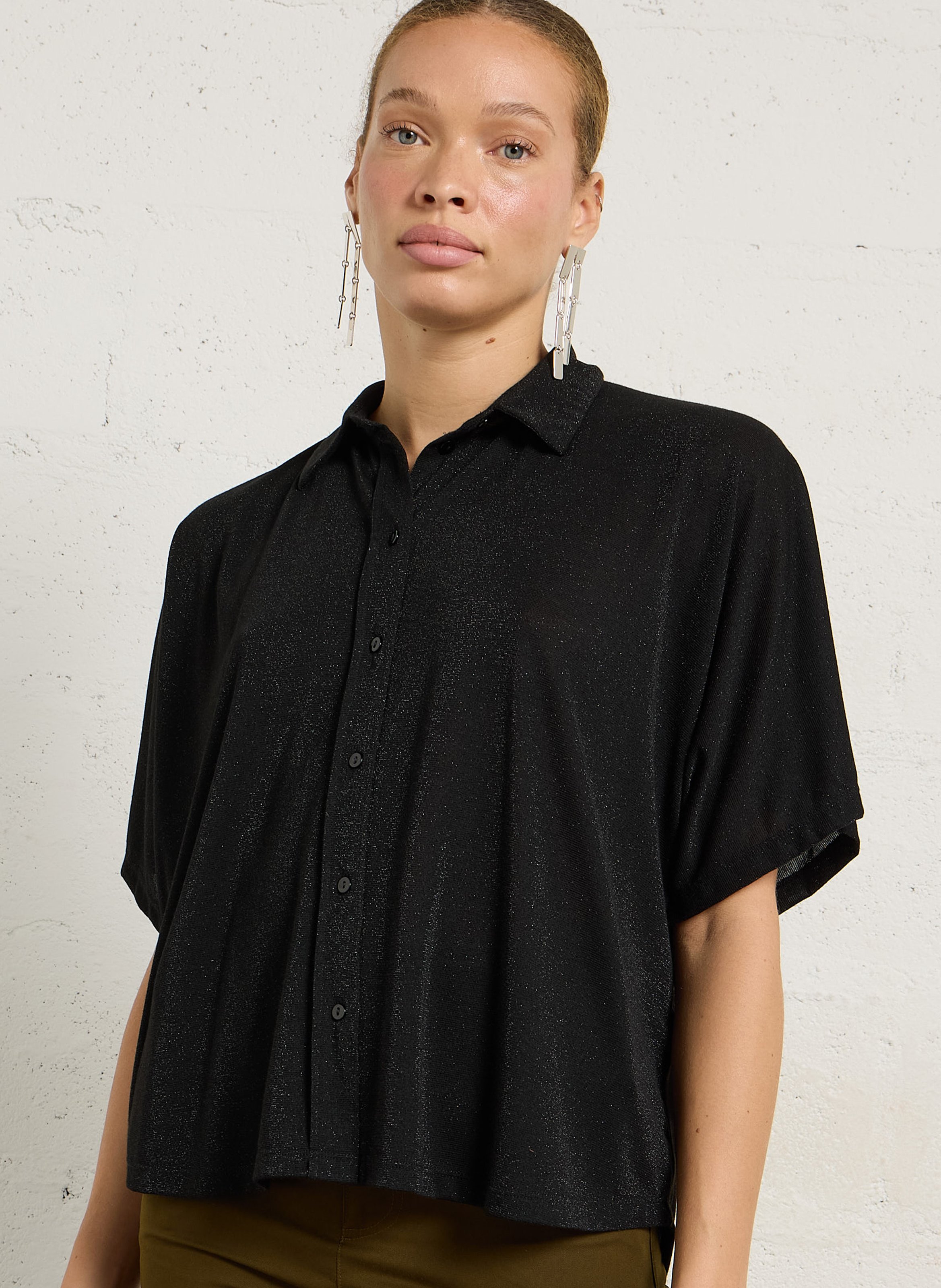 Chemise oversize col classique pailleté MOMONI Noir