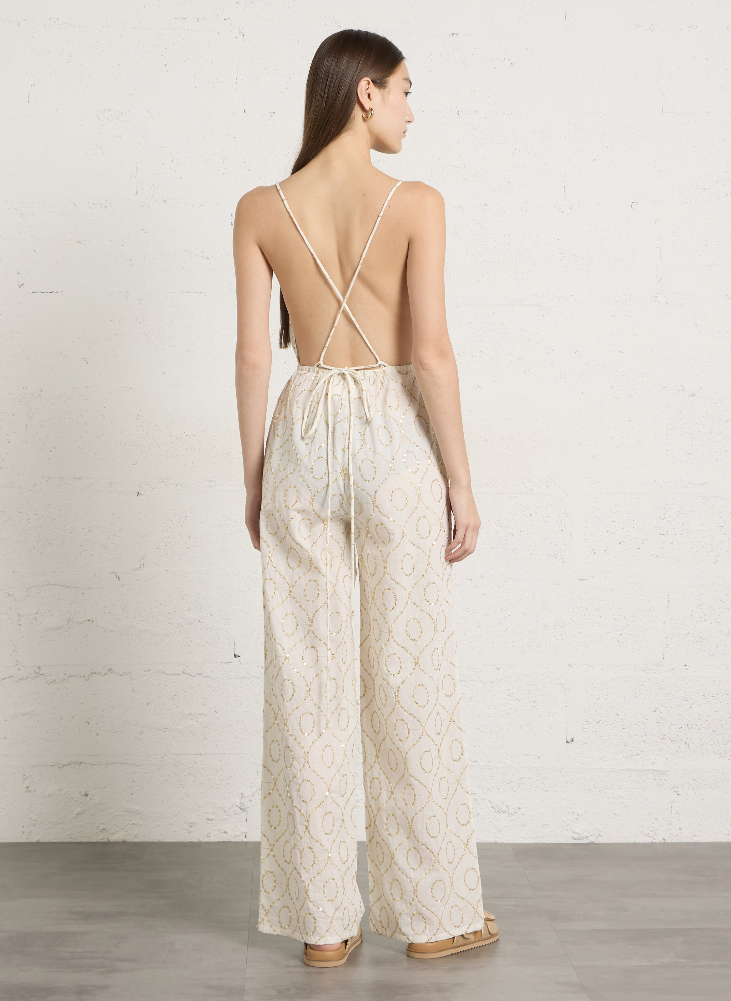 V-neck cotton embroidered jumpsuit SUNDRESS Multicolored