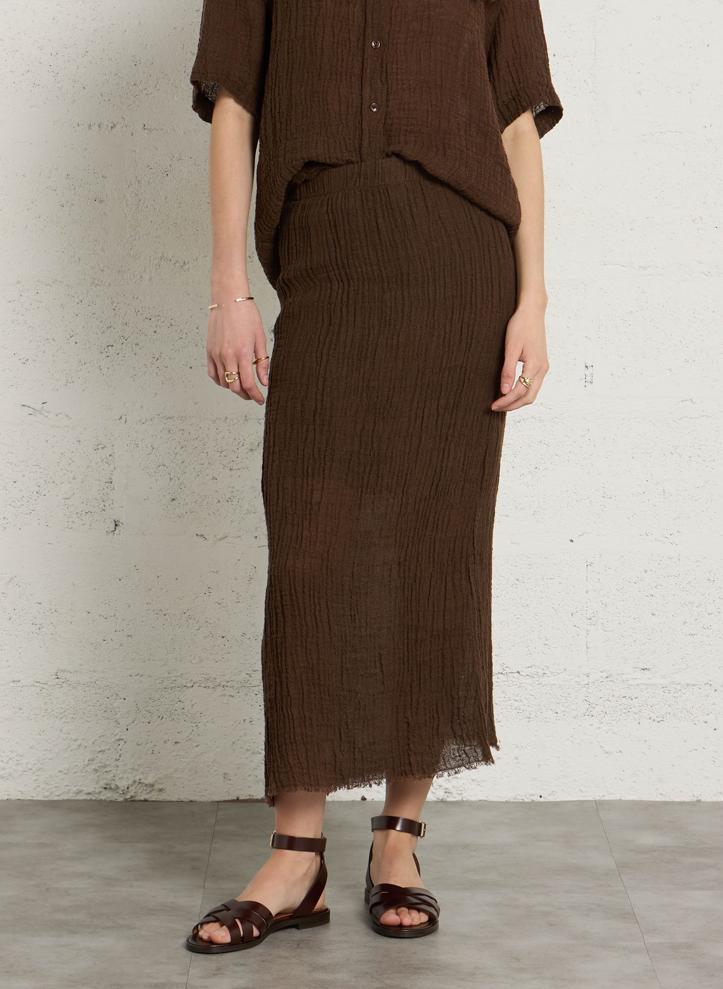 Linen-blend midi skirt MASSCOB Brown