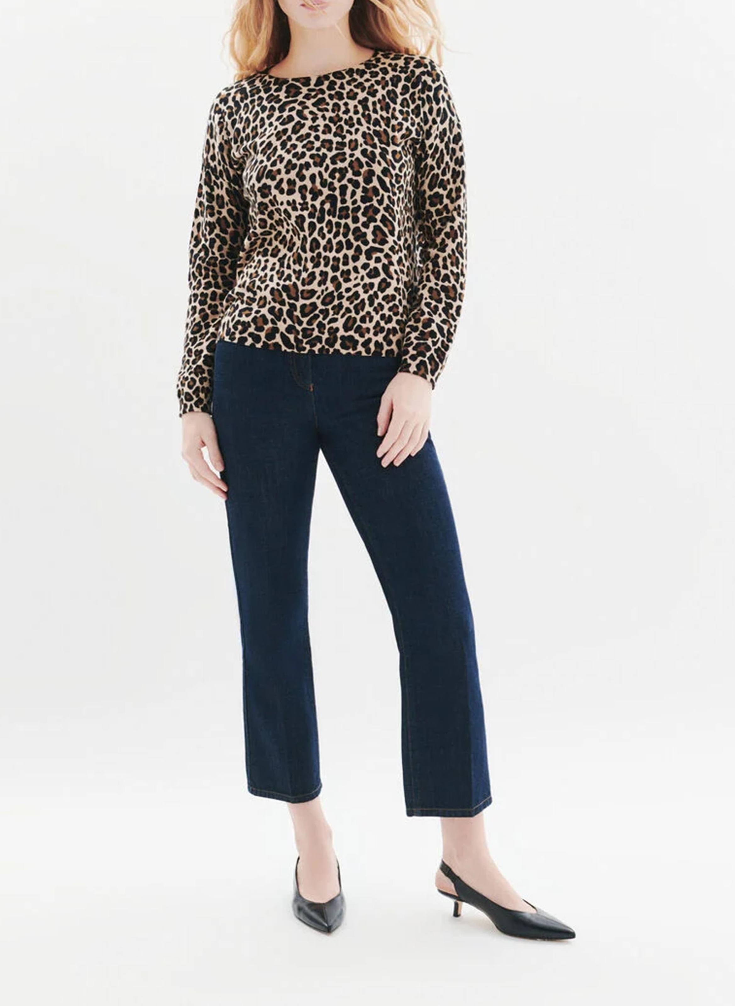 Rundhalsausschnitt-Pullover mit Leopardenmuster aus Baumwolle CAROLL Braun