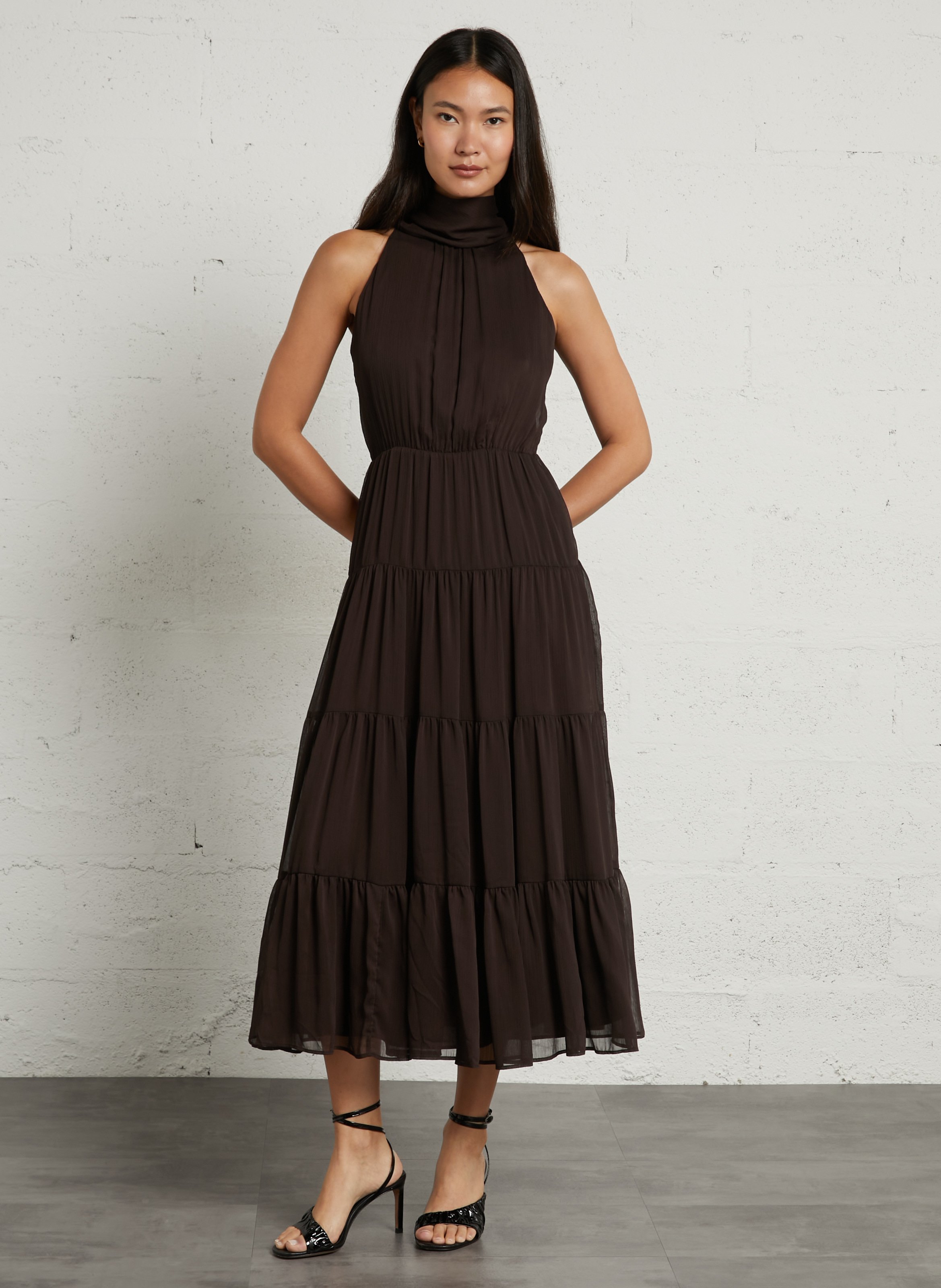 Robe longue col rond  SUD EXPRESS Marron