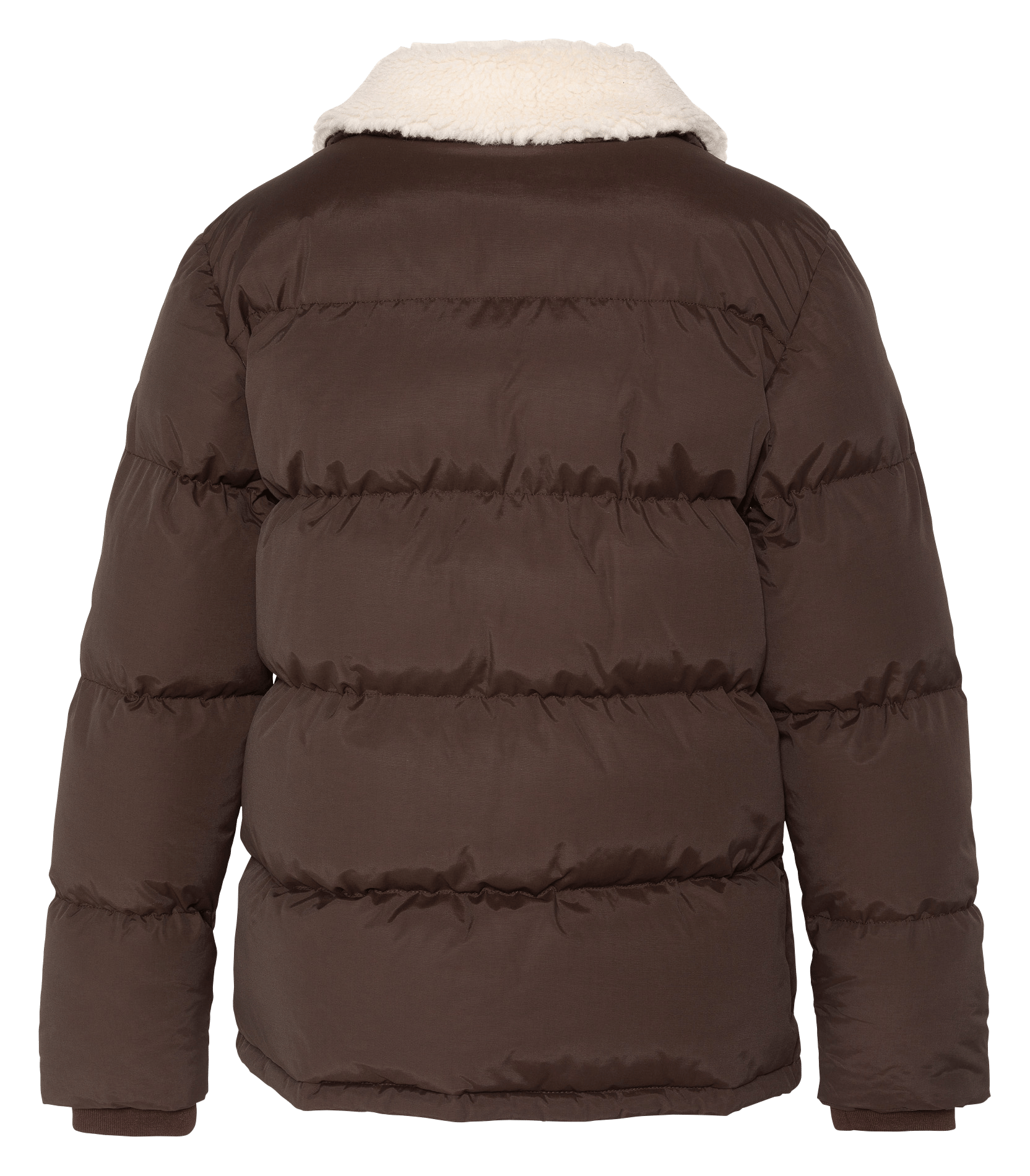 Straight quilted puffer jacket with sherpa collar in cotton blend SCHOTT Brown