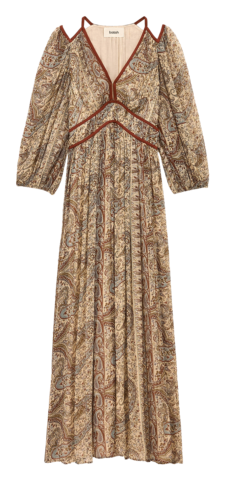 Langes, bedrucktes Kleid mit V-Ausschnitt BA&SH Blau