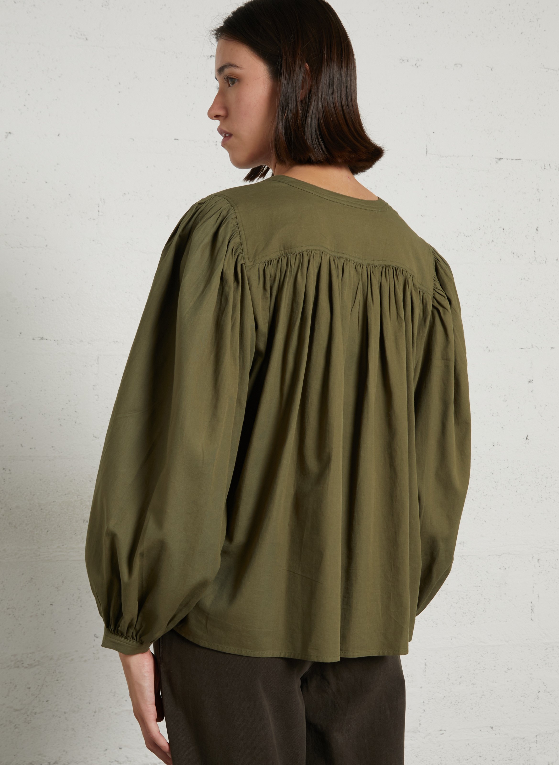 Loose-fit cotton round-neck blouse DES PETITS HAUTS Green