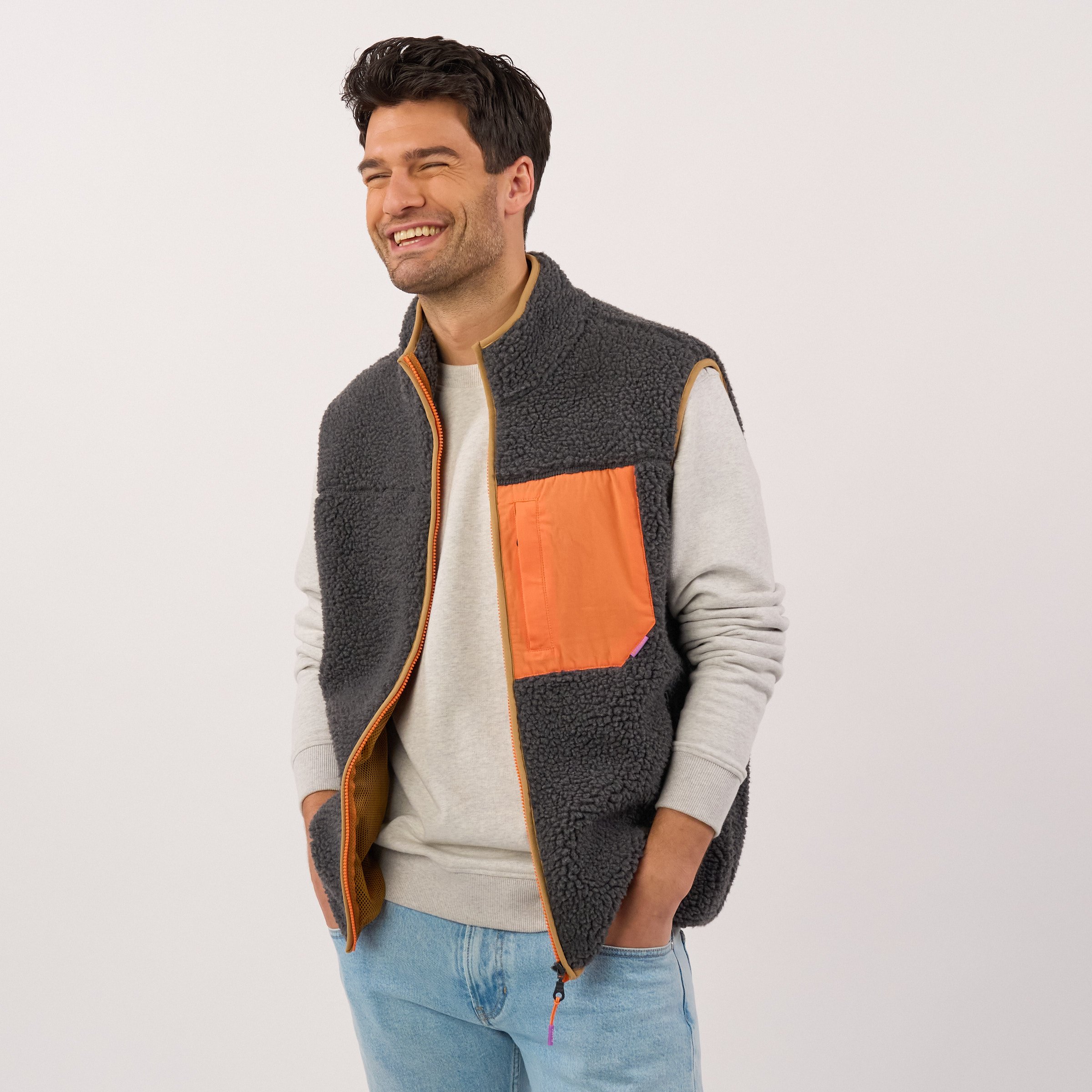 Sleeveless Sherpa Zip-Up Vest BILLYBELT Grey