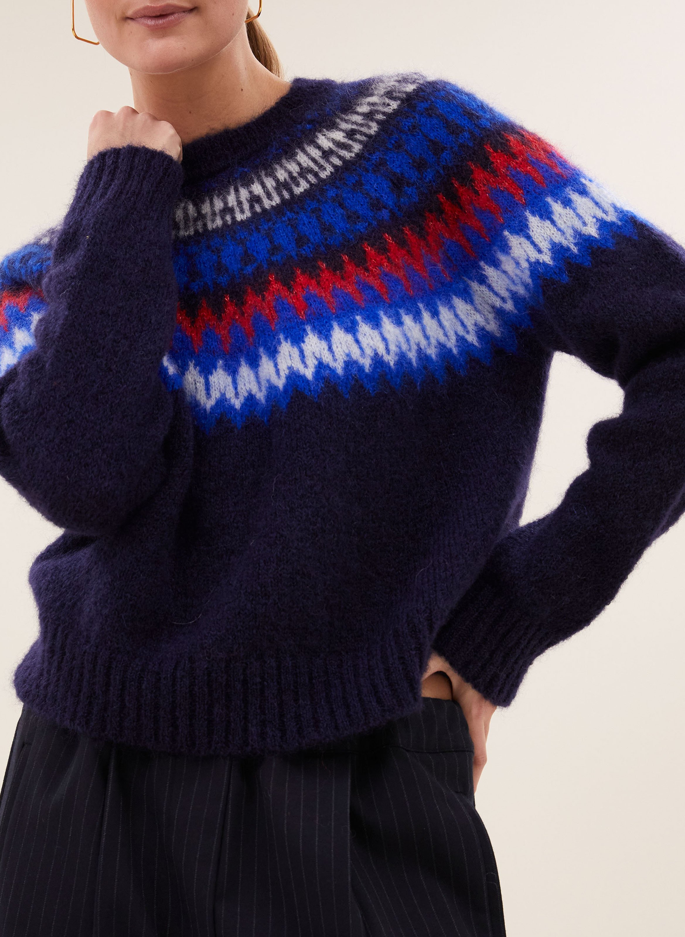 Pull droit à motifs en laine mélangée BY BAR Blauw