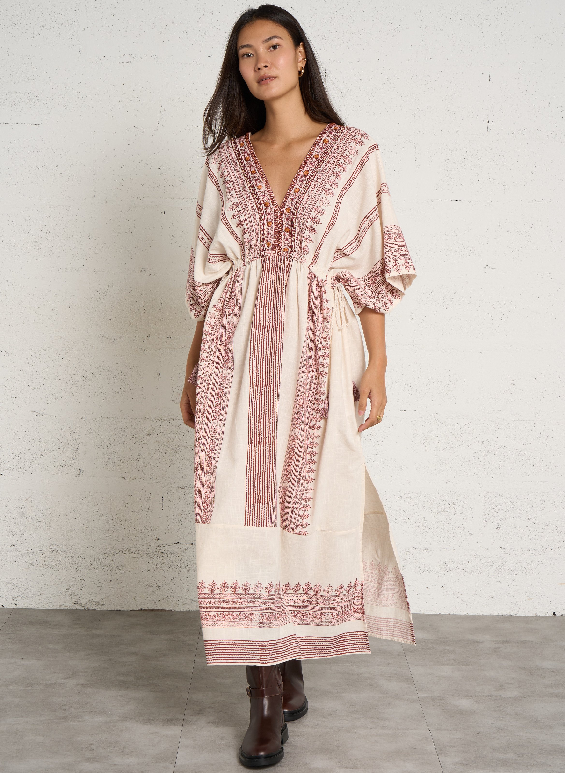 Robe longue à broderie en coton MAISON 123 Rouge