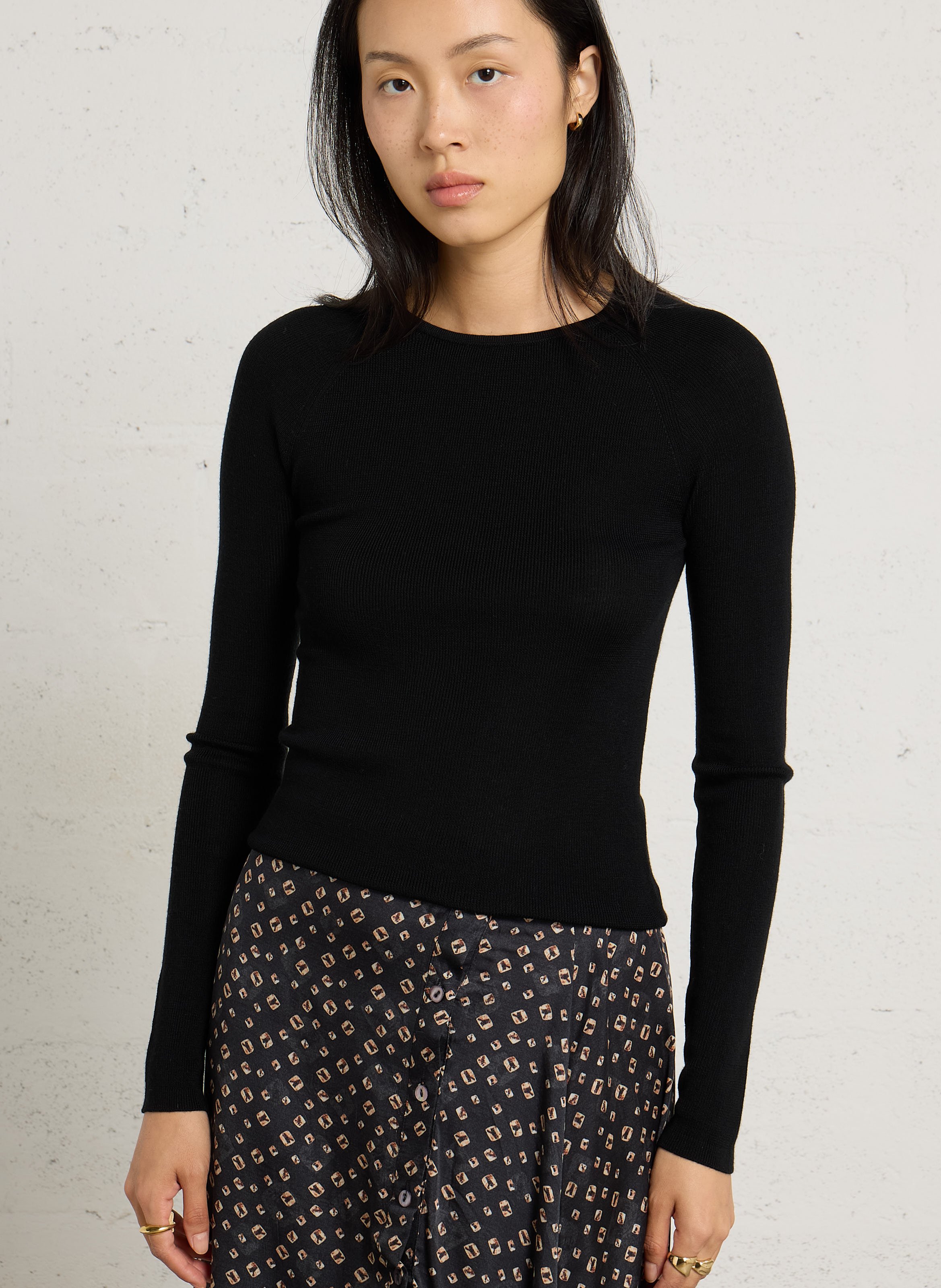 Top van wolmix met ronde hals MAJESTIC FILATURES Zwart