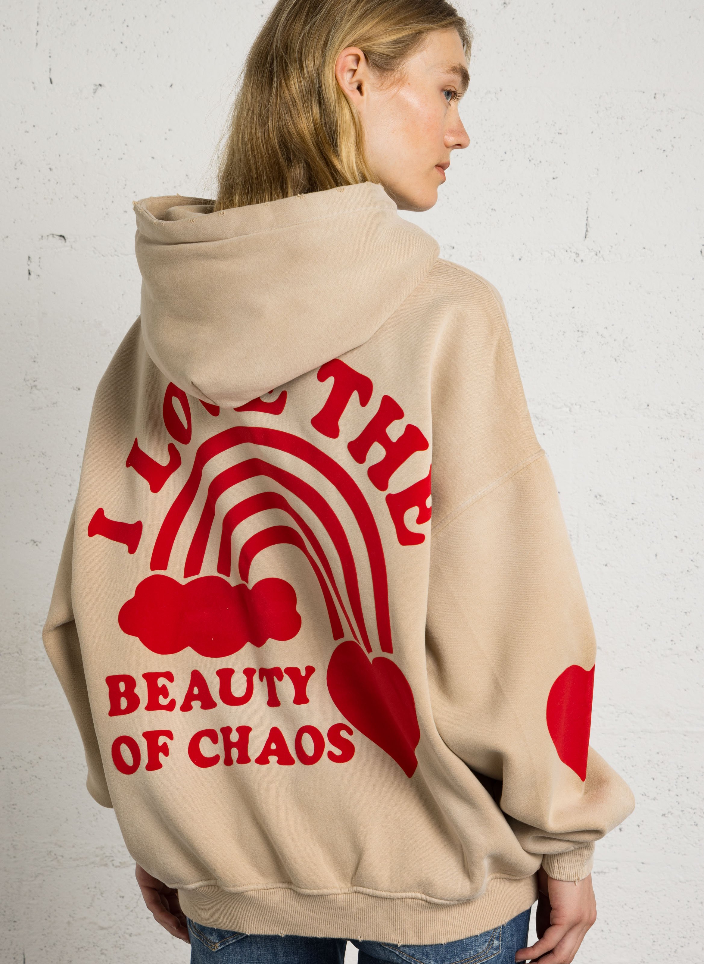 Ruimvallende hoodie met fluweel bedrukt ontwerp NEWTONE Rood