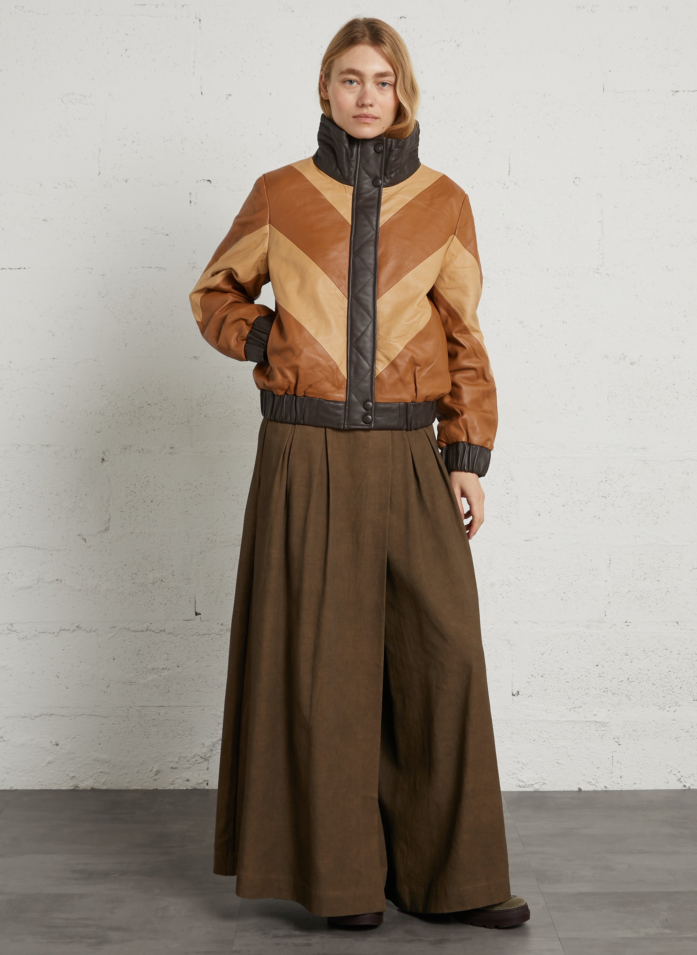 Oversized, leren jasje STELLA NOVA Bruin