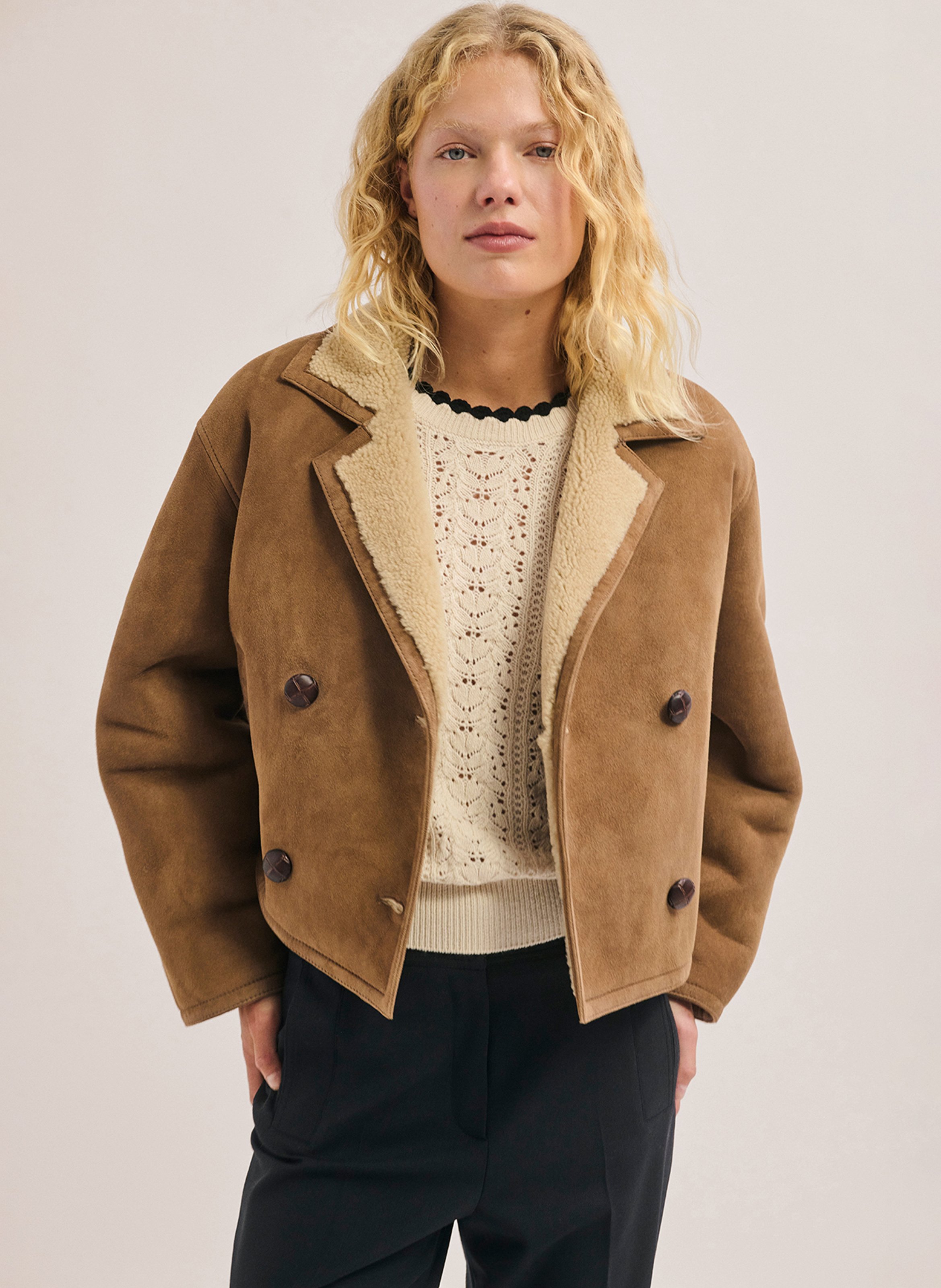 Manteau ample boutonné en cuir PABLO Marron