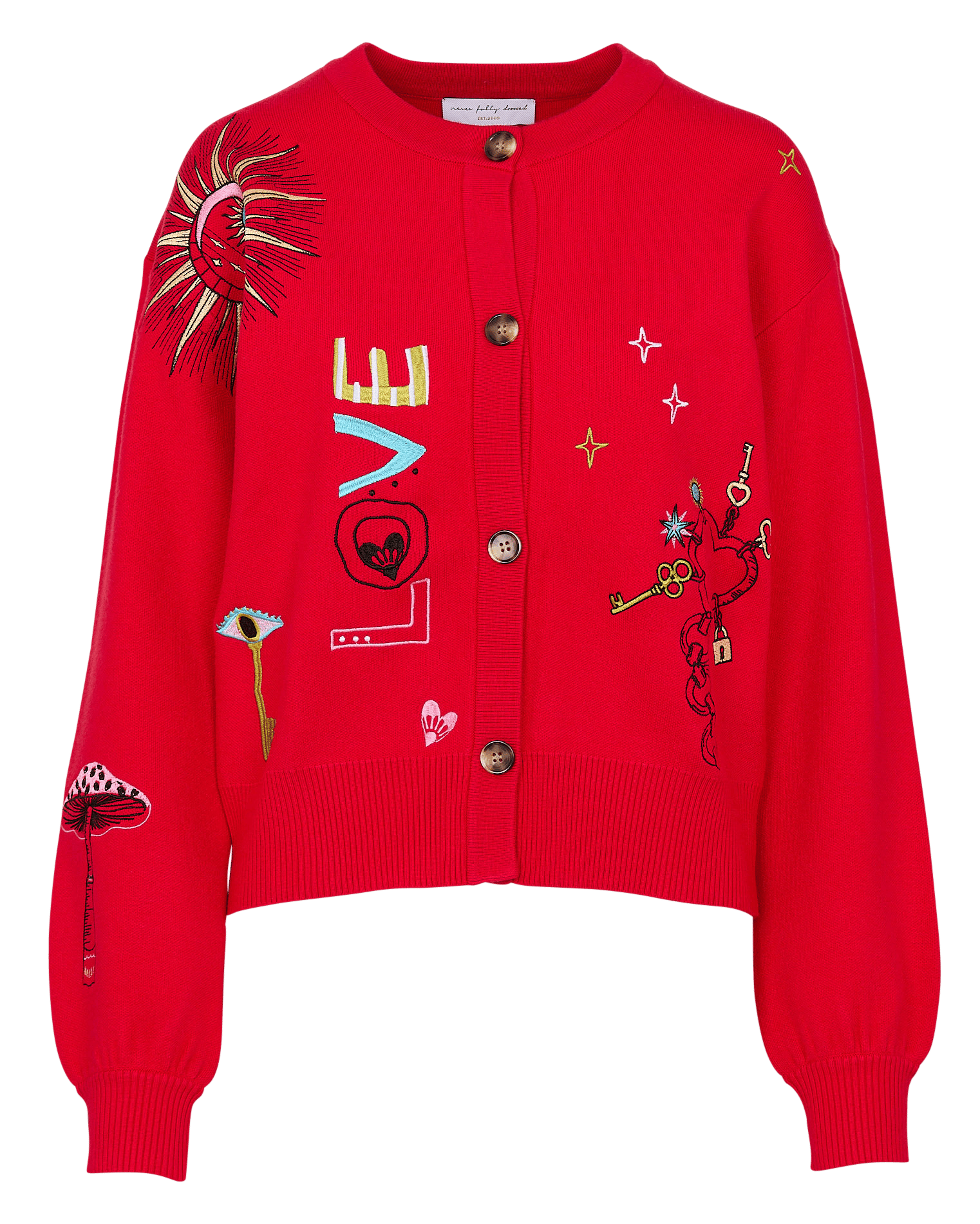 Gilet droit col rond à broderie NEVER FULLY DRESSED Rouge