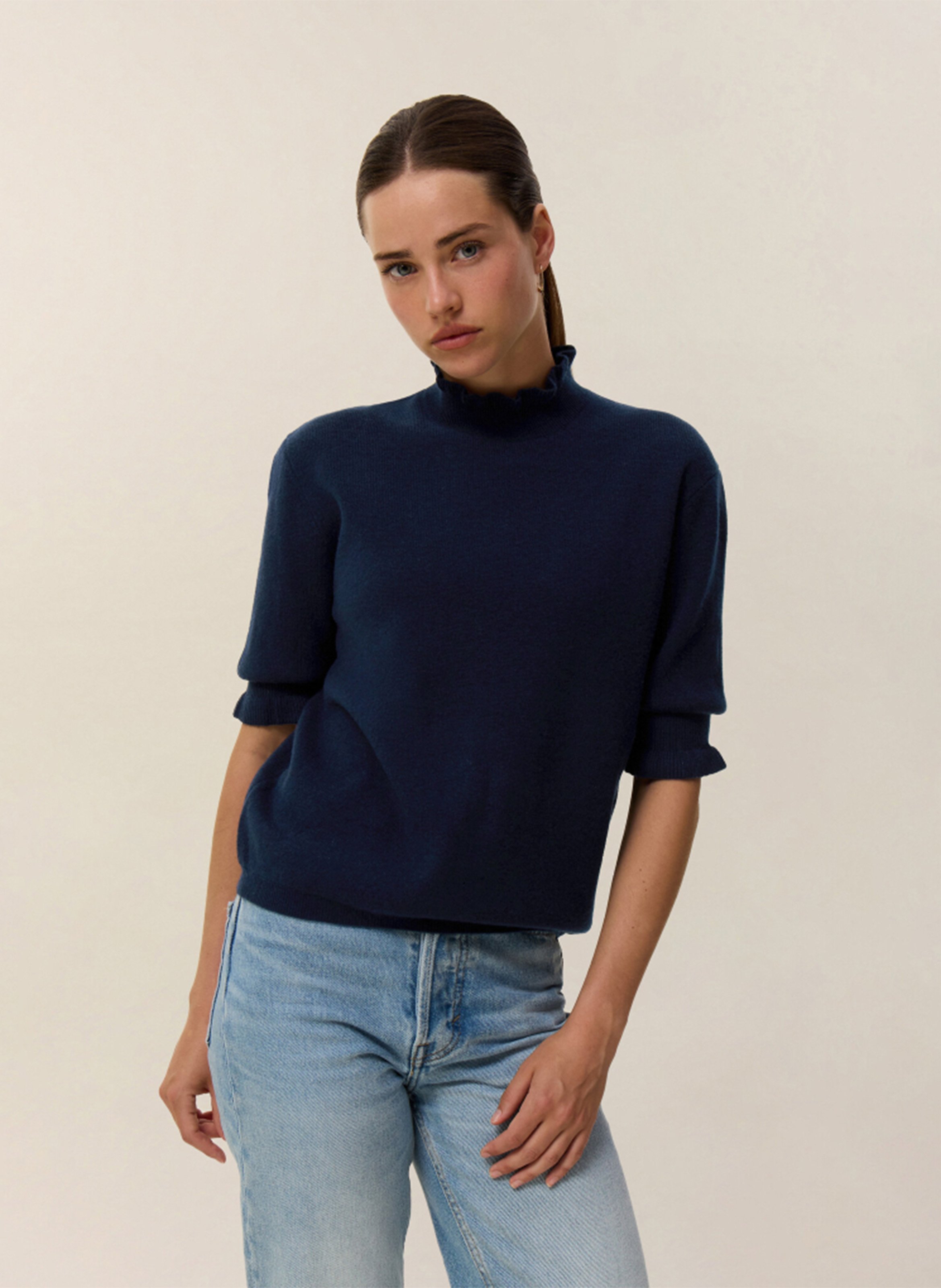 Straight-fit cashmere turtleneck with ruffled collar HIRCUS Blue