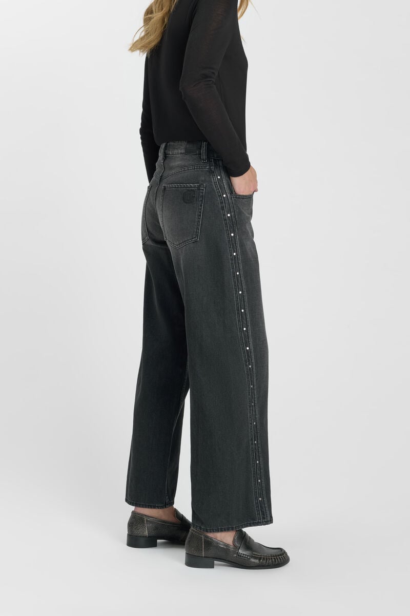 High-waisted loose-fit zip jeans LE TEMPS DES CERISES Black