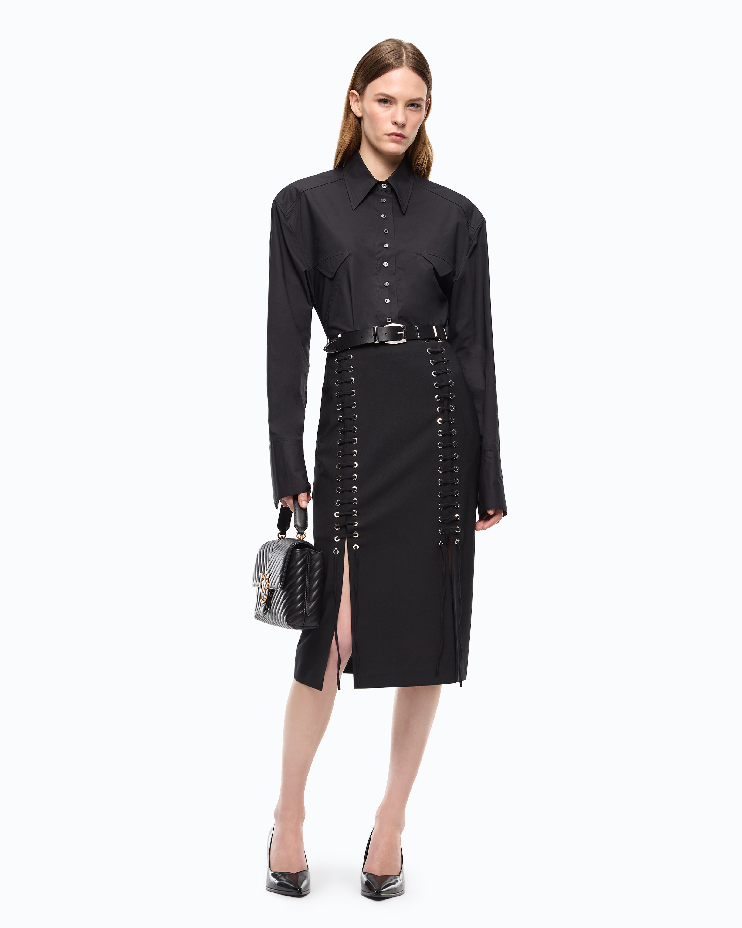 Fitted midi skirt with double slit PINKO Black