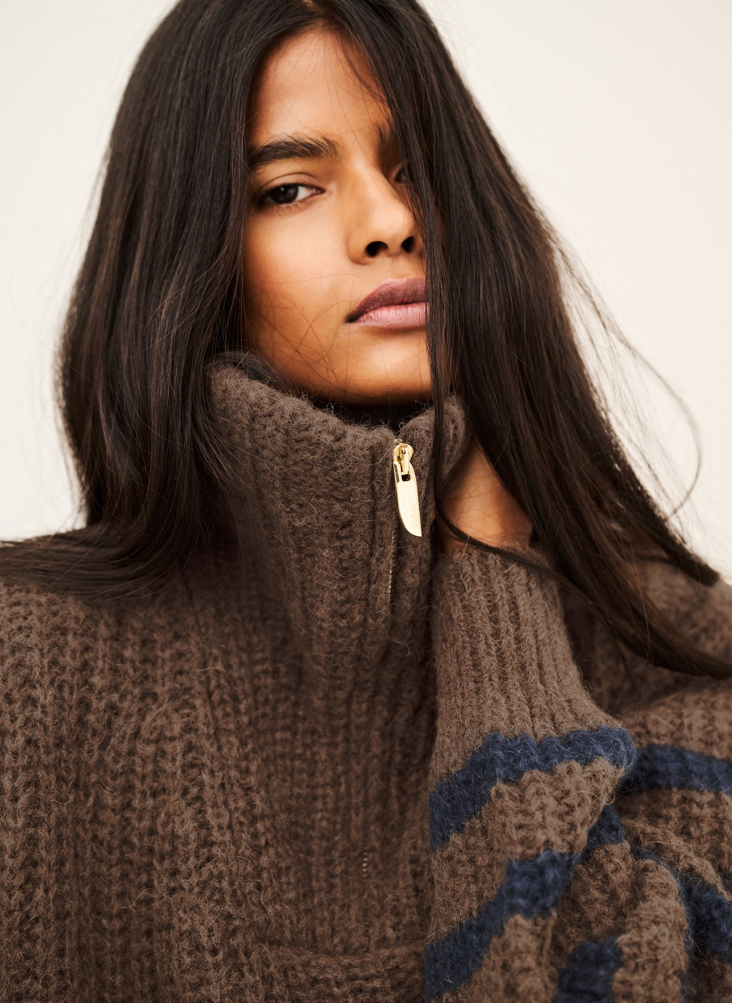 Pullover mit Zip-Kragen aus Woll-Mix BA&SH Mehrfarbig