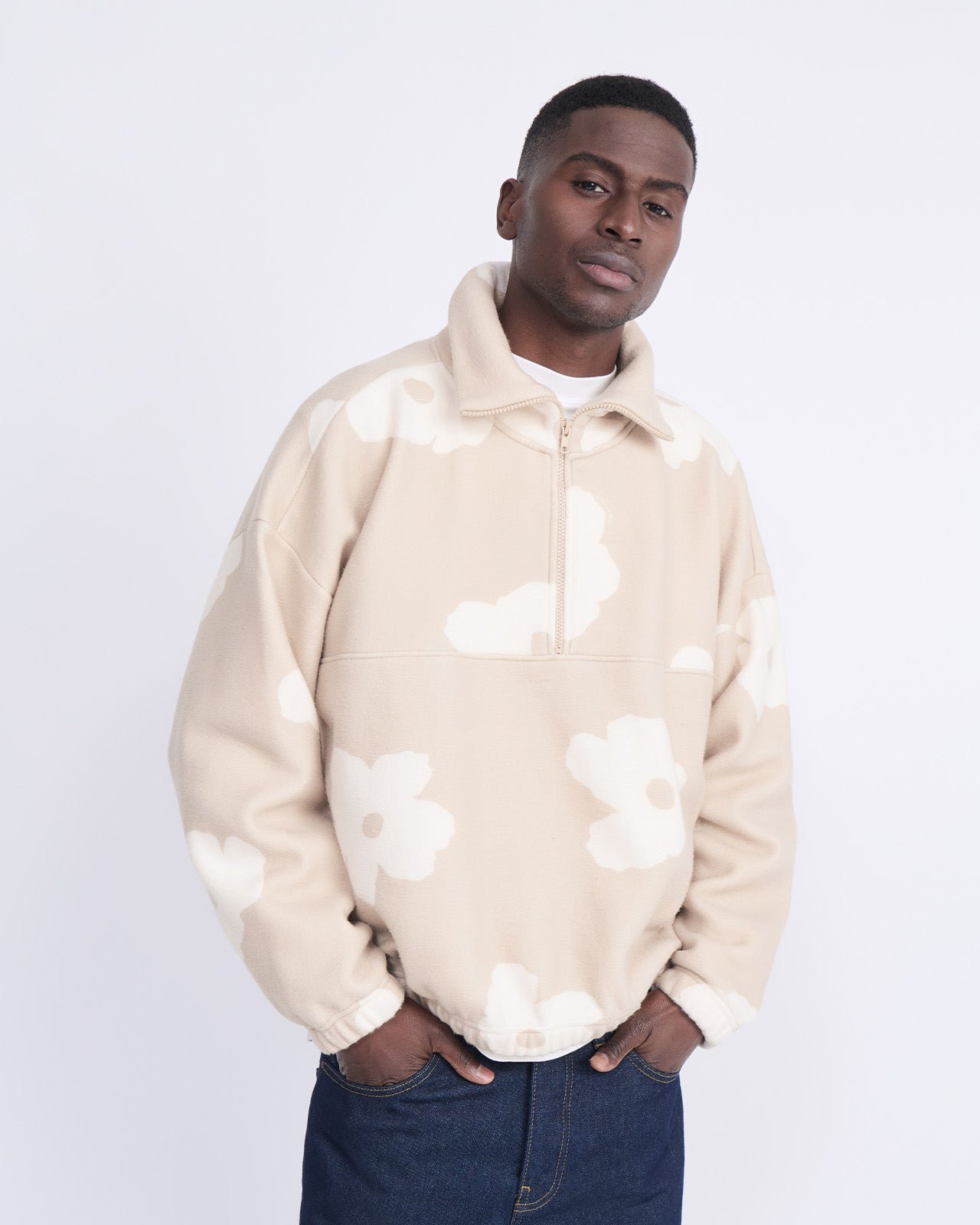 Floral-print recycled fleece sweatshirt EMOI EMOI Beige