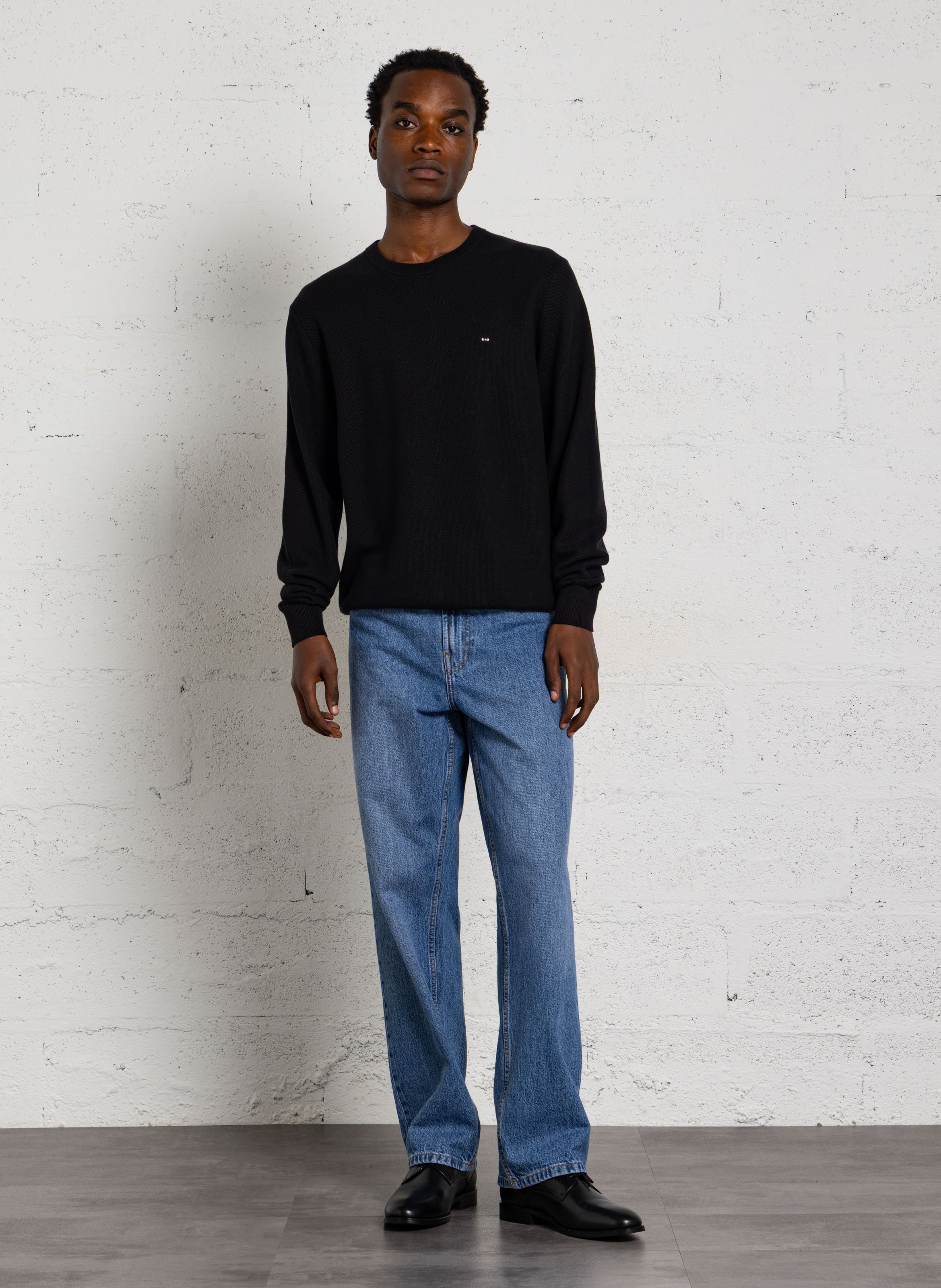 Pull col rond droit uni EDEN PARK Noir