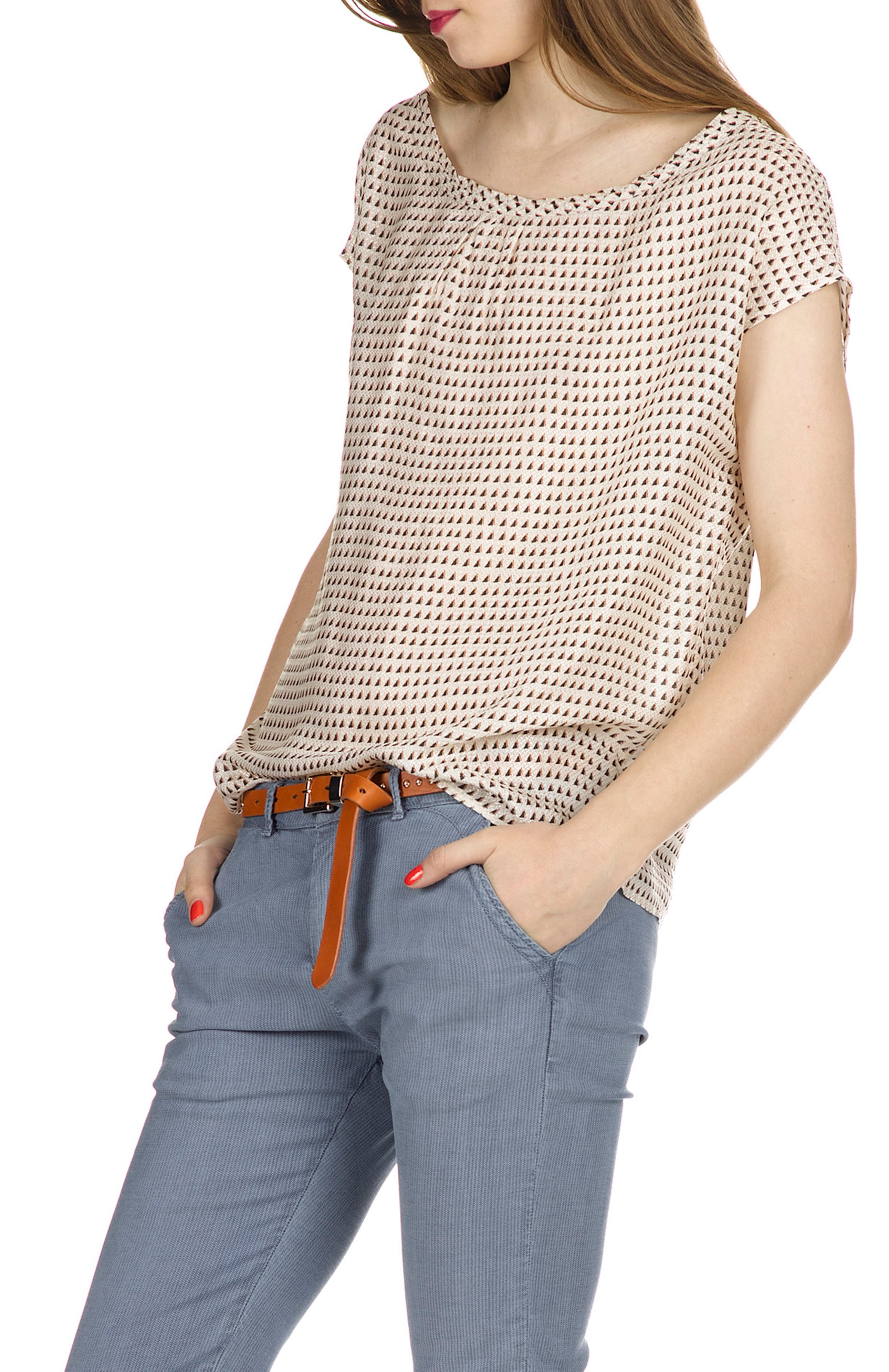 Graphic-print fluid top ATTIC AND BARN Beige