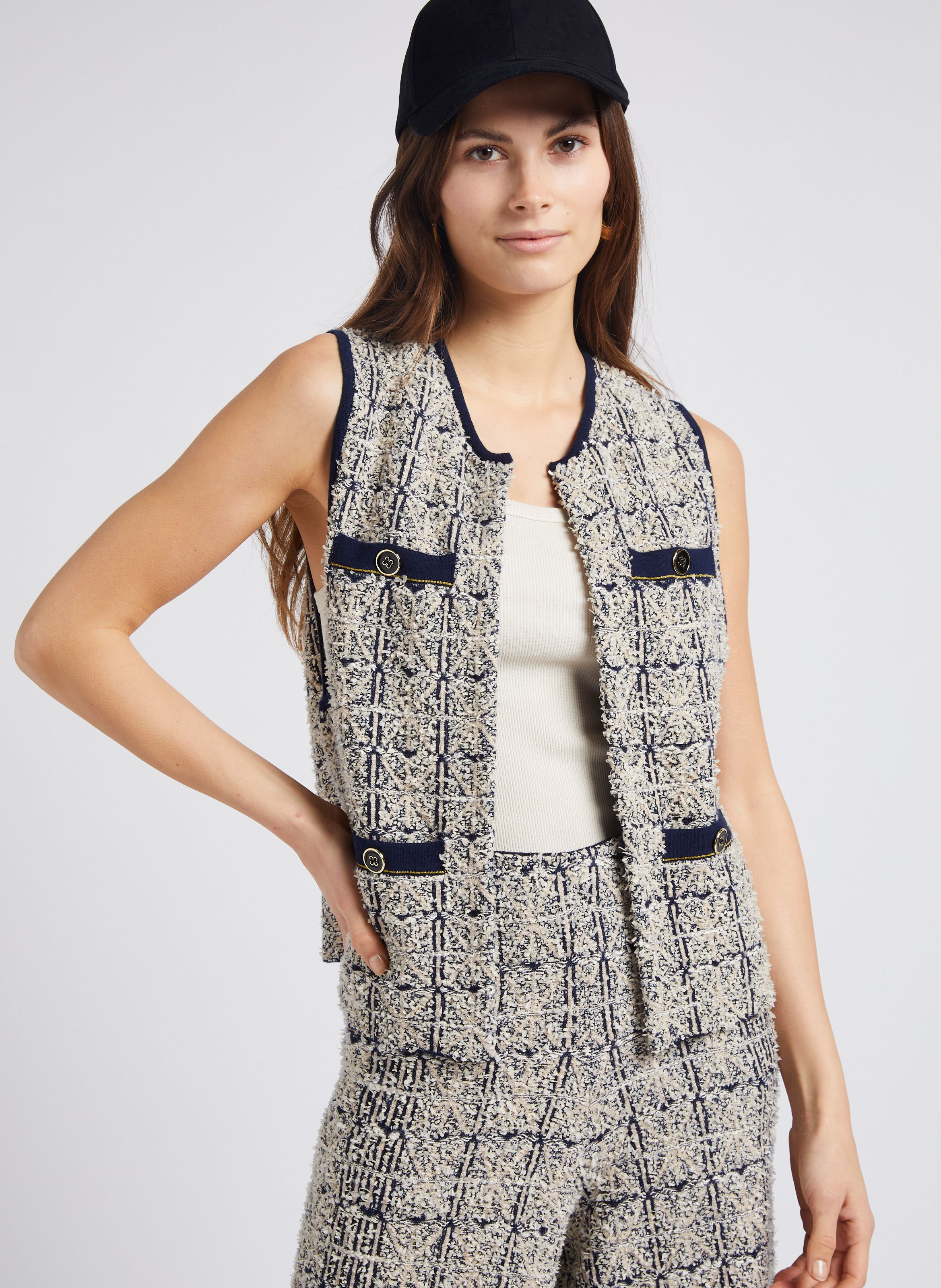 Gilet droit en laine mélangée MES DEMOISELLES Noir