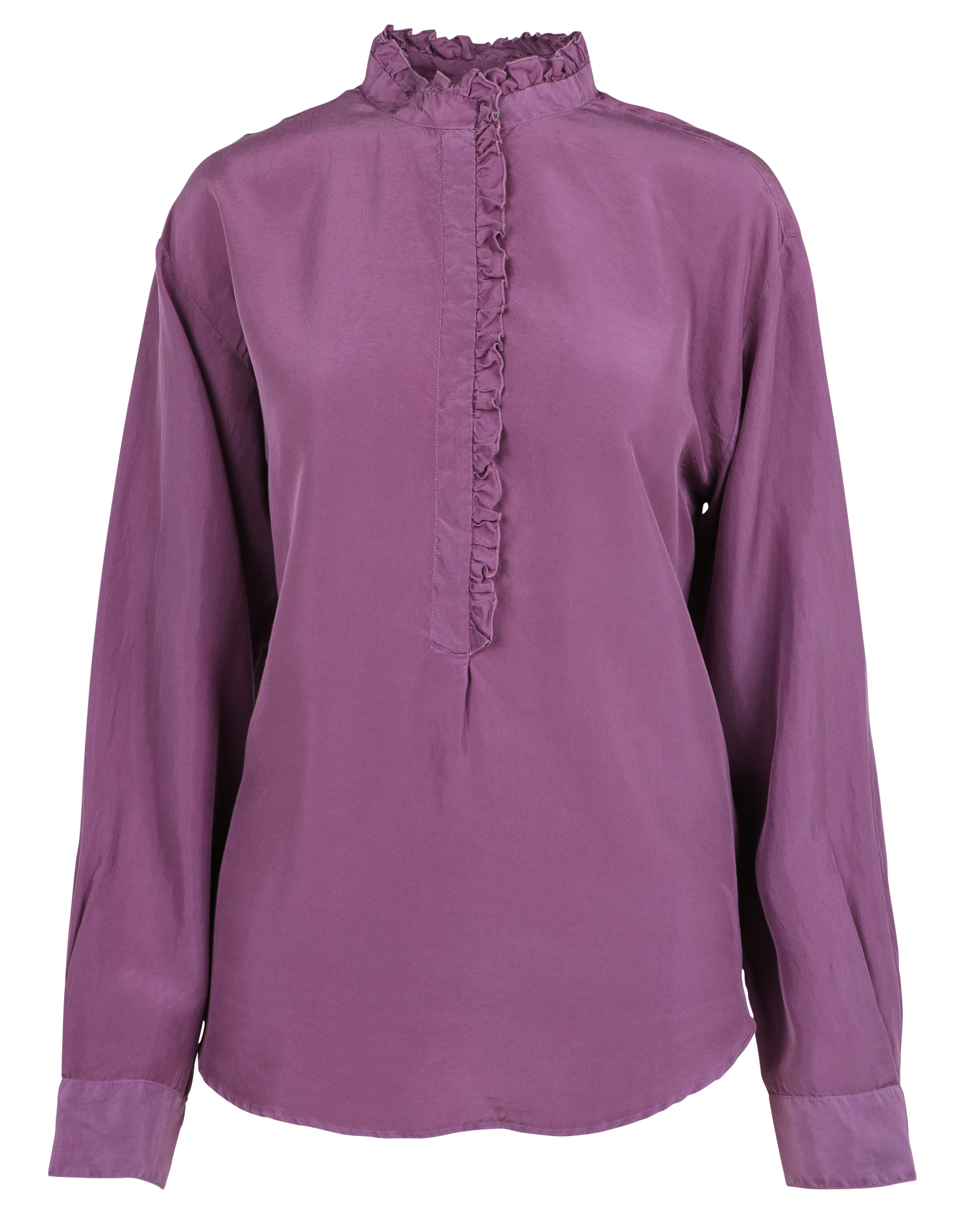 Straight silk blouse with Victorian collar POMANDERE Purple