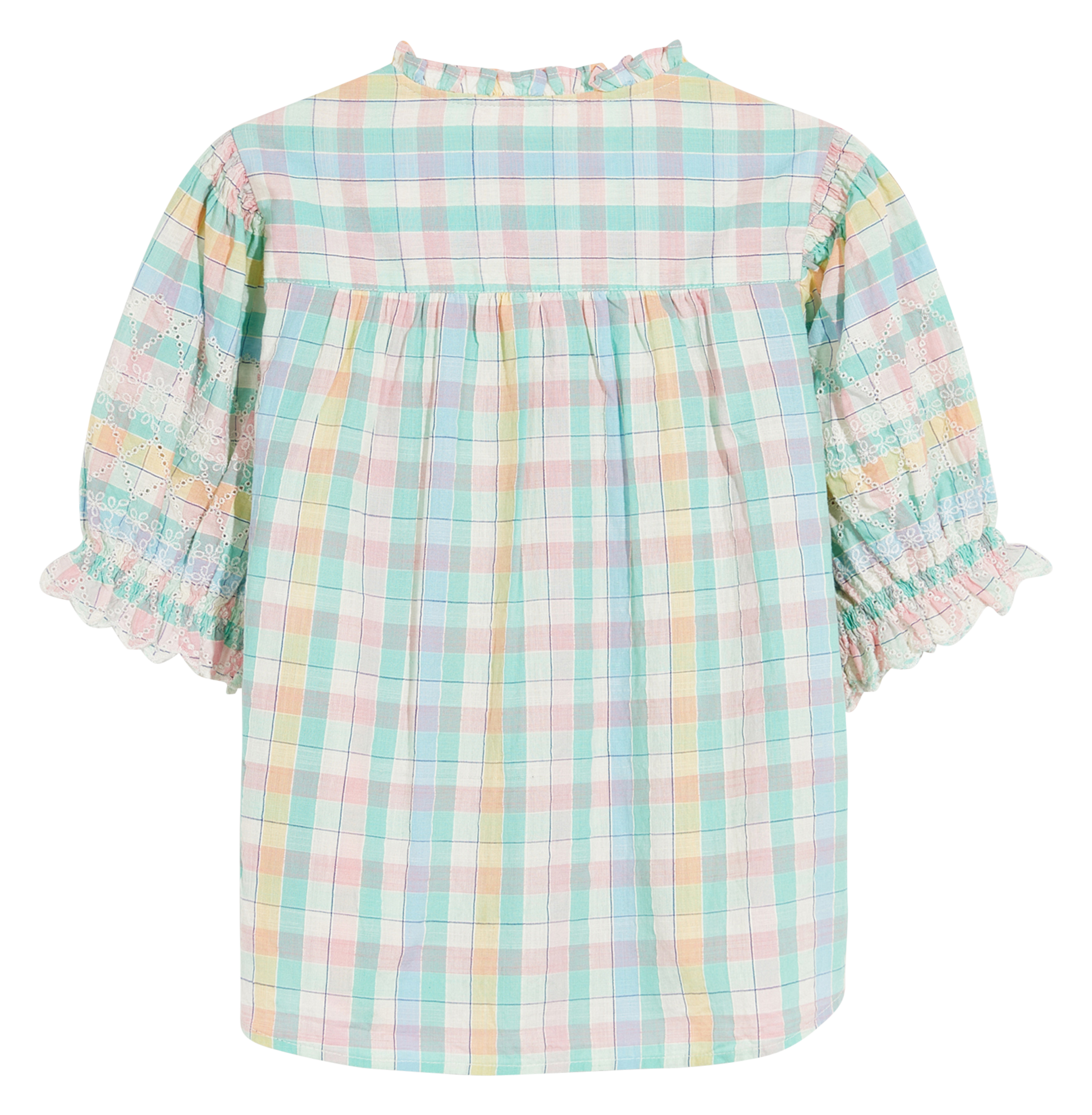 Straight checkered shirt with ruffles in cotton BELLEROSE Green