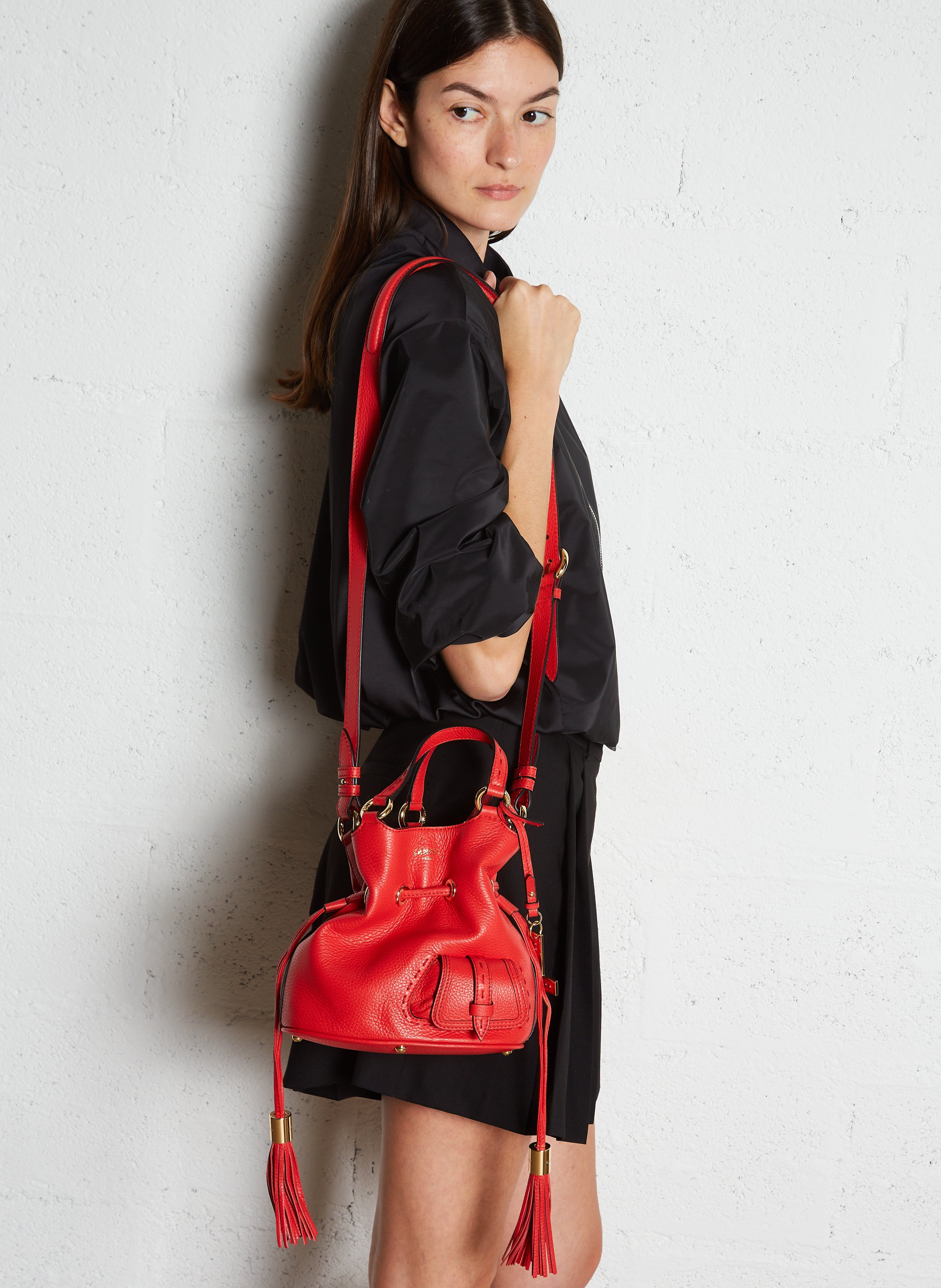 Sac seau en cuir grainé LANCEL Rouge