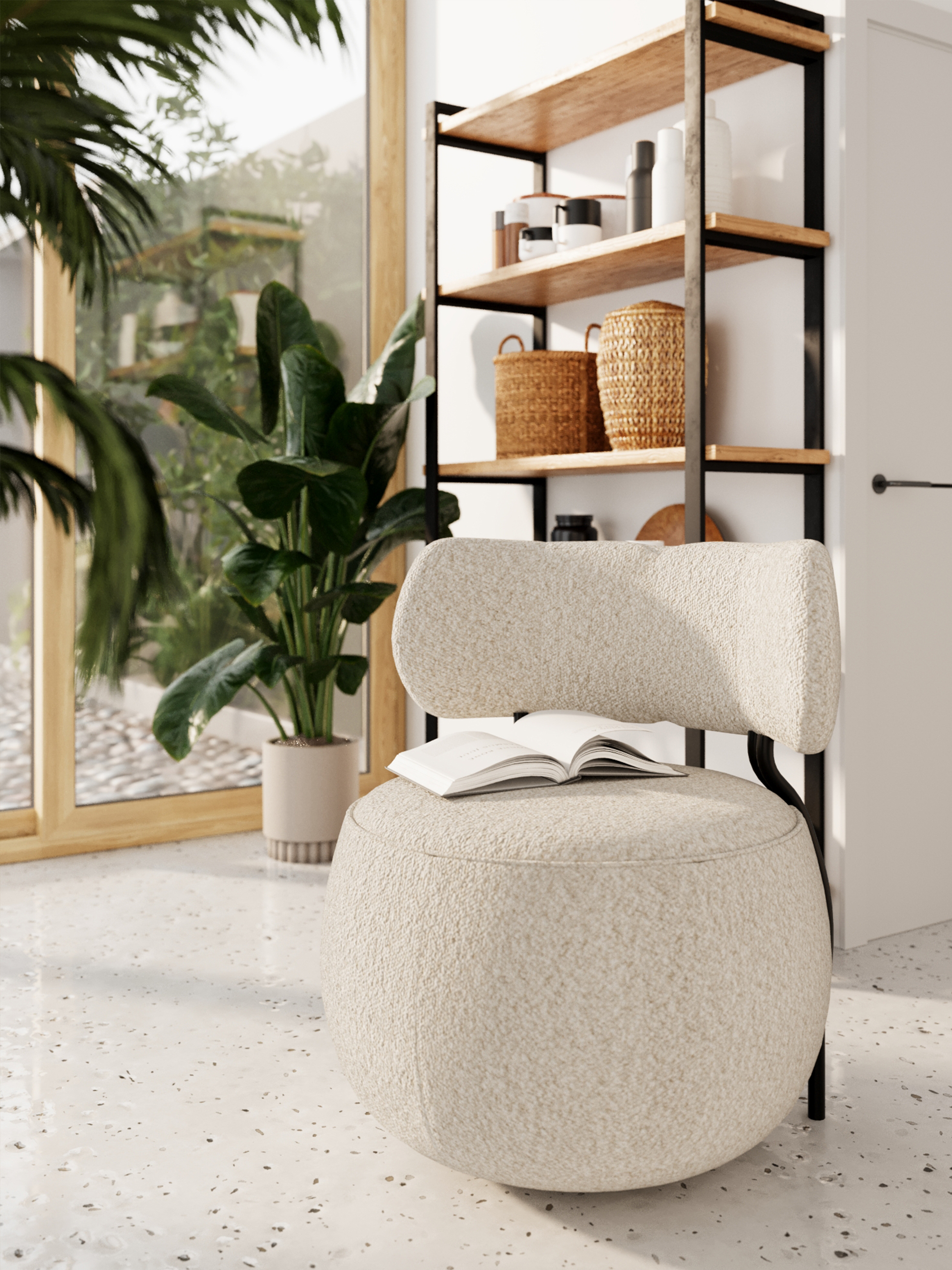 Cream bouclé wool round armchair POTIRON PARIS Beige