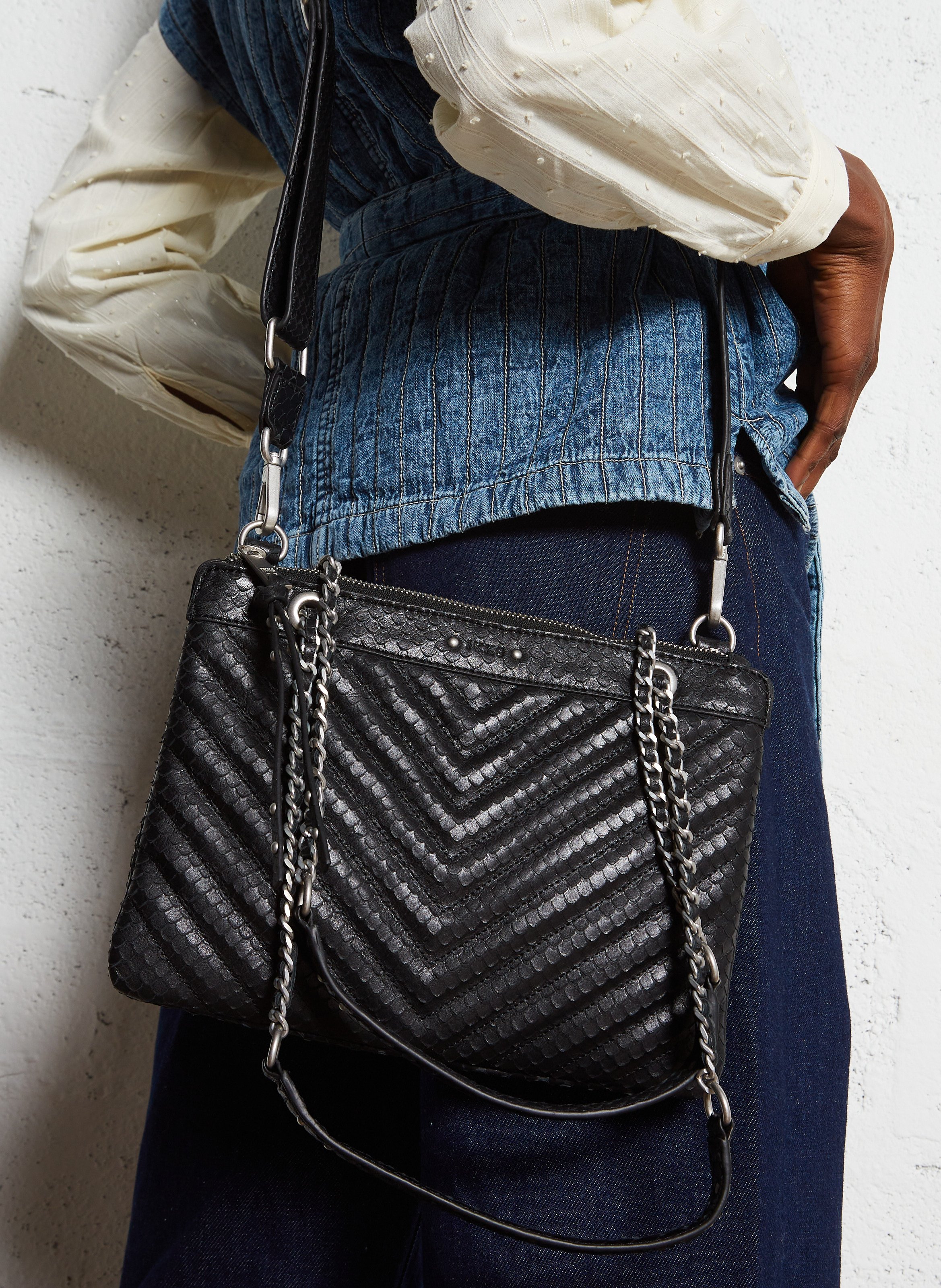 Quilted snake leather clutch bag IKKS Black