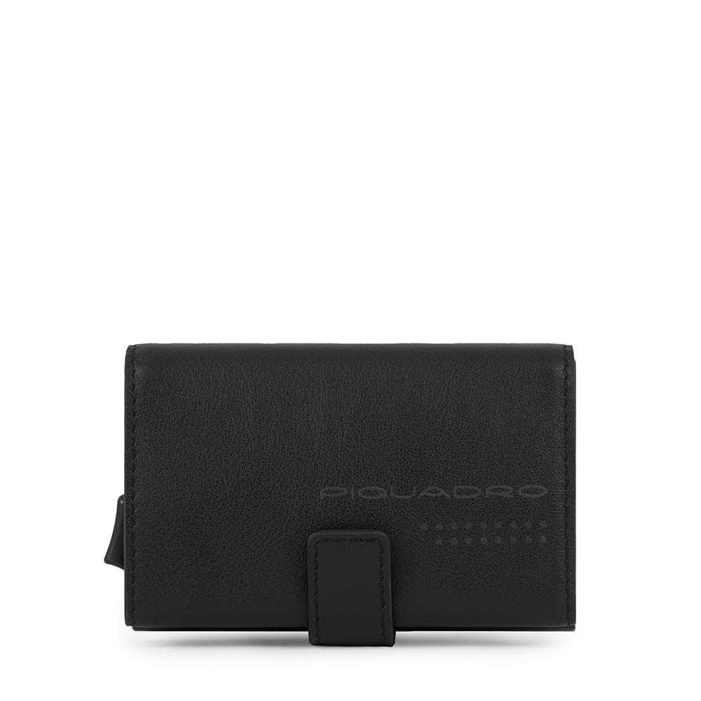 - 100% leather, - 6 cardholder slots, - 1 central compartment, - Size: L10 x H7 cm. PIQUADRO Black