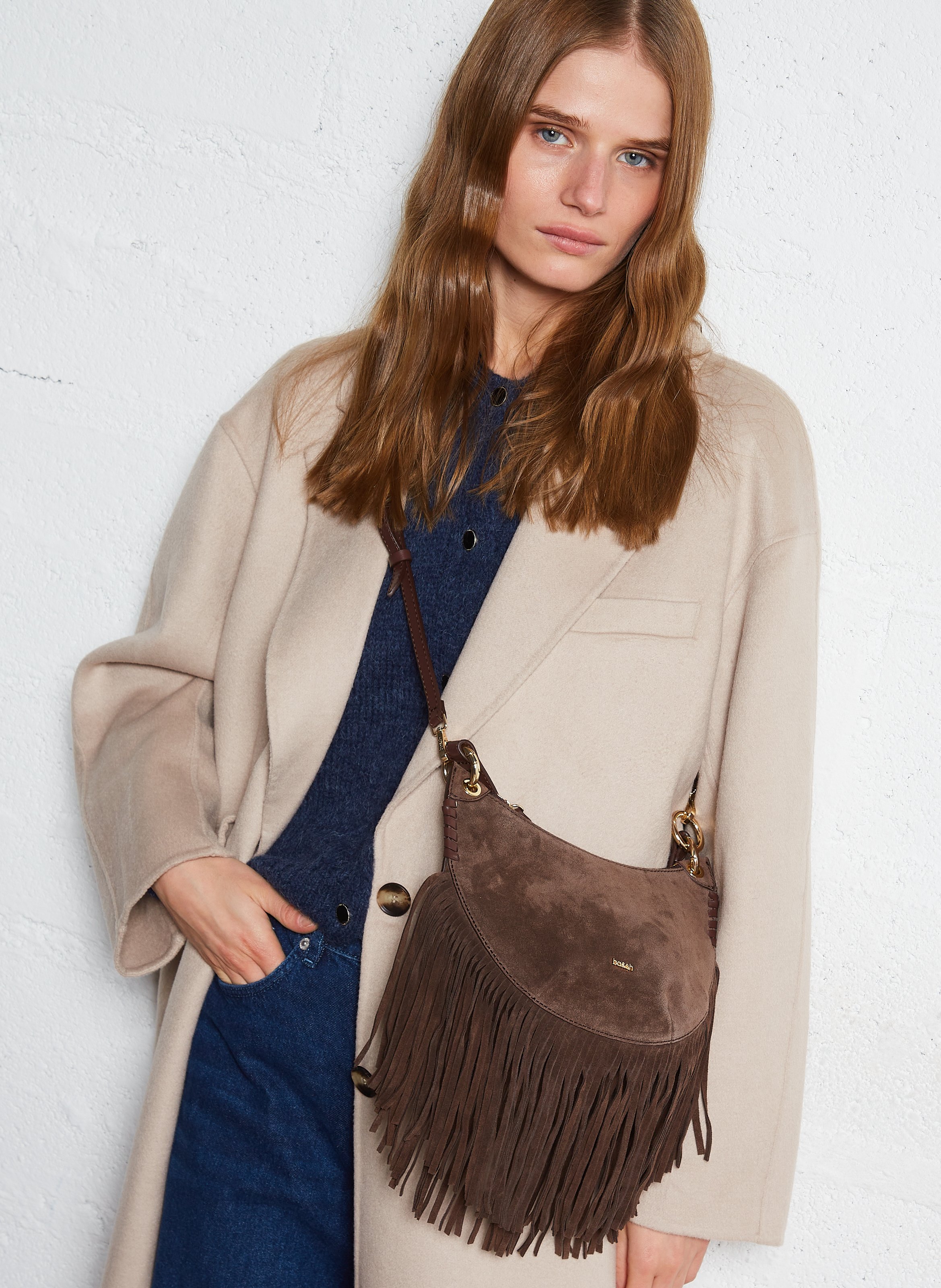 Sac à main en cuir velours BA&SH Marron