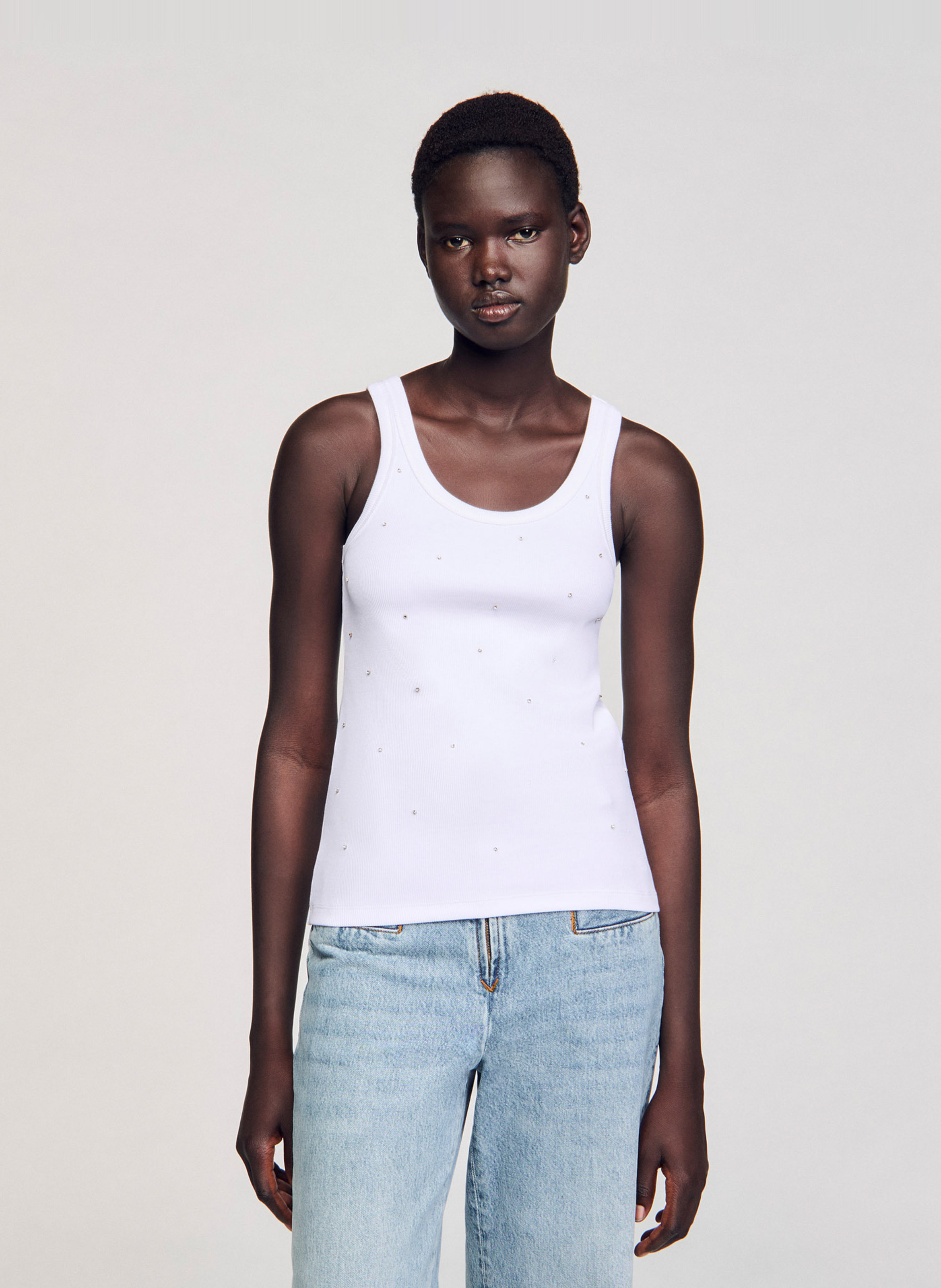 Débardeur strassé en coton SANDRO