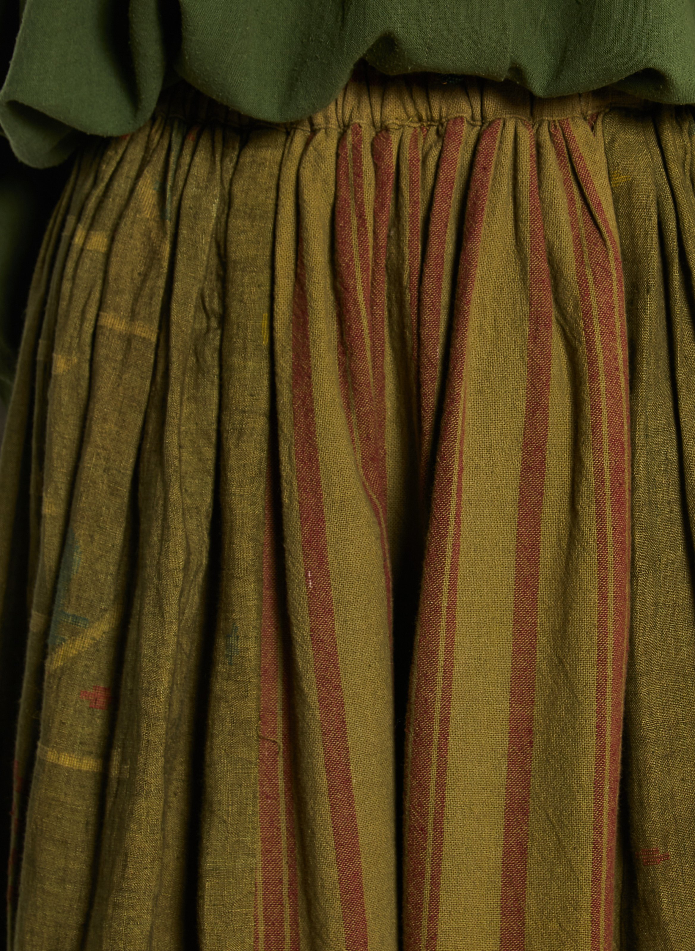 Flared Midi Skirt with Striped Details V DE VINSTER Khaki