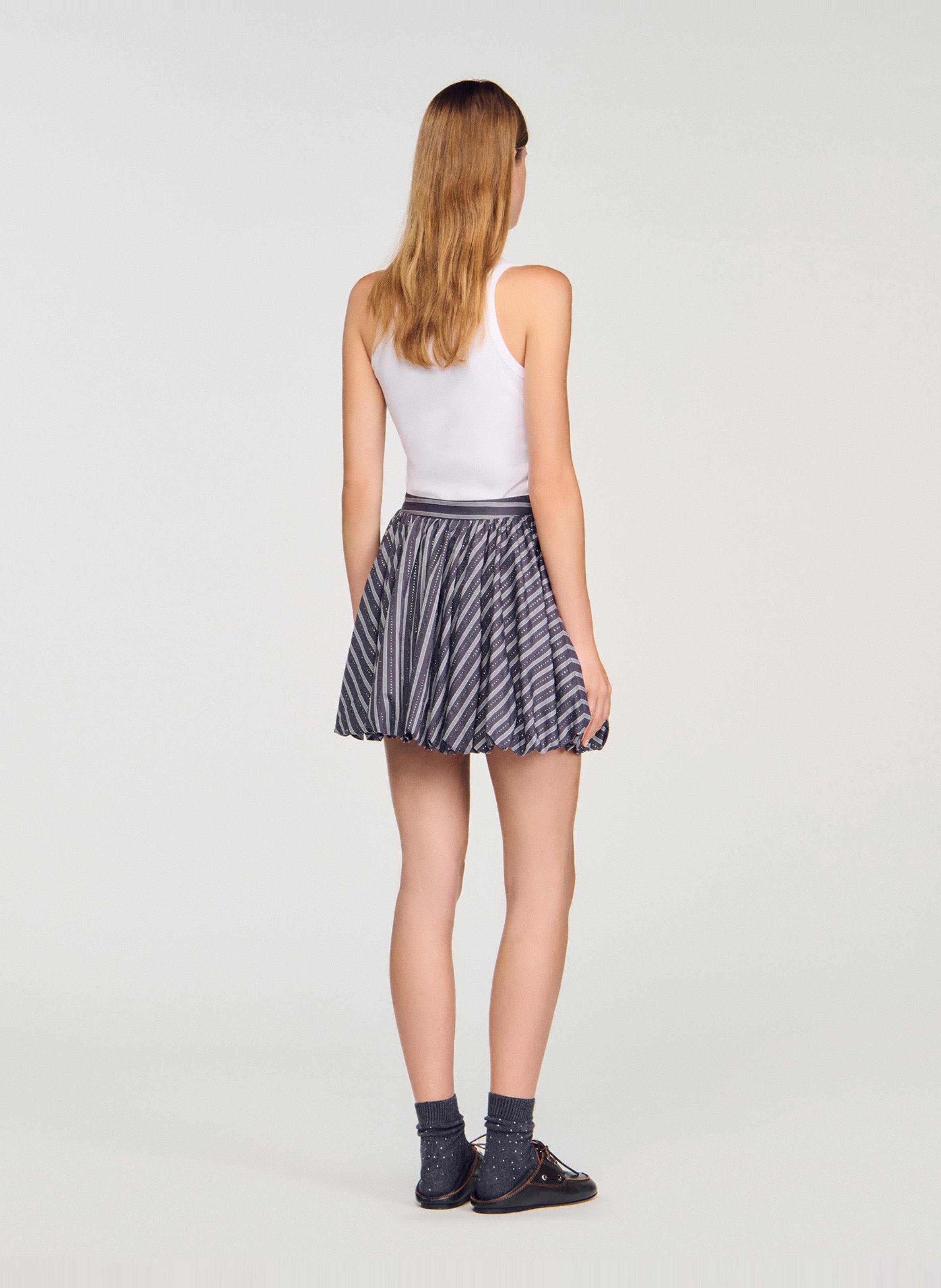 Jupe courte en coton rayé SANDRO Gris