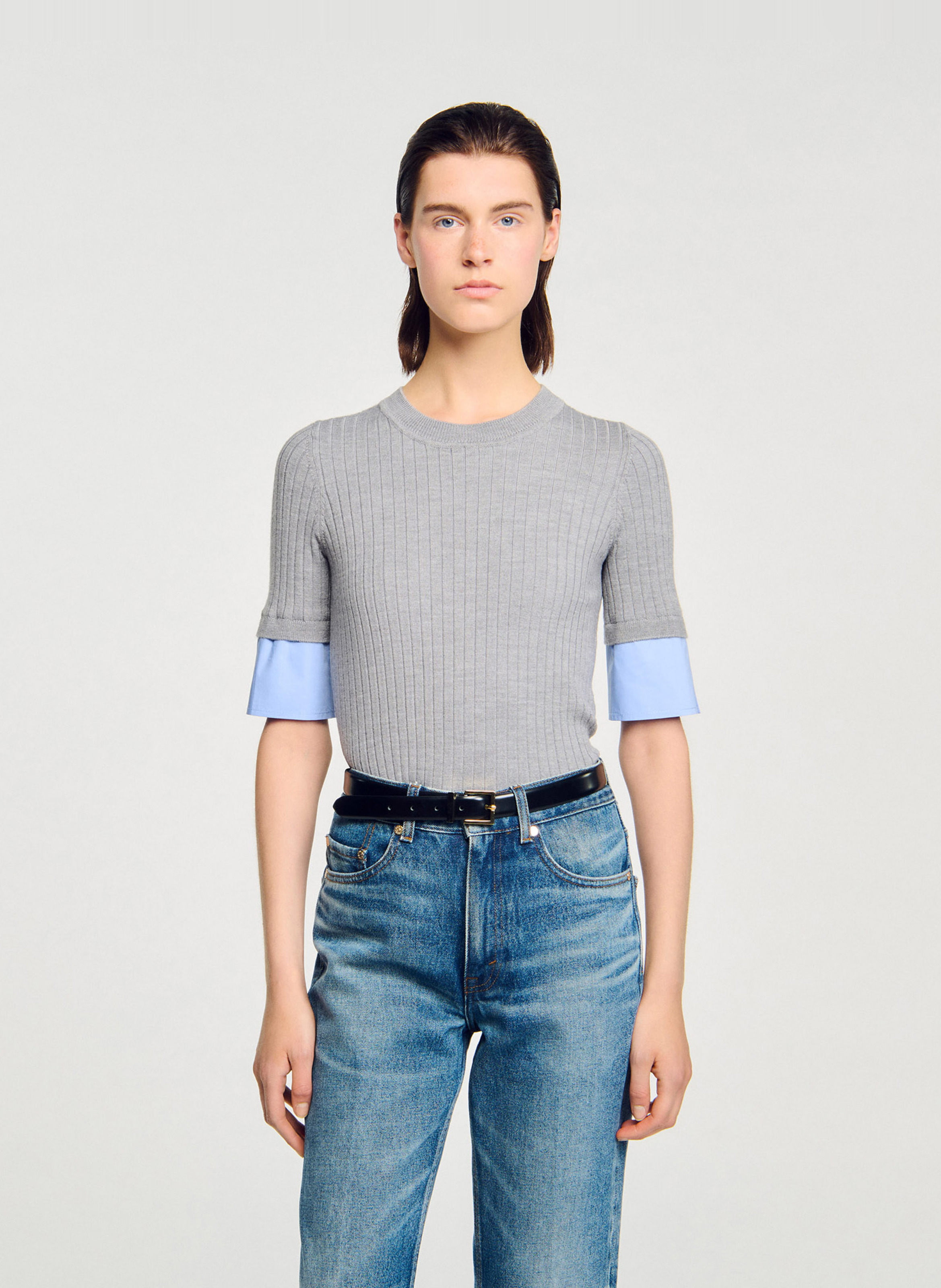 Pull col rond SANDRO Gris