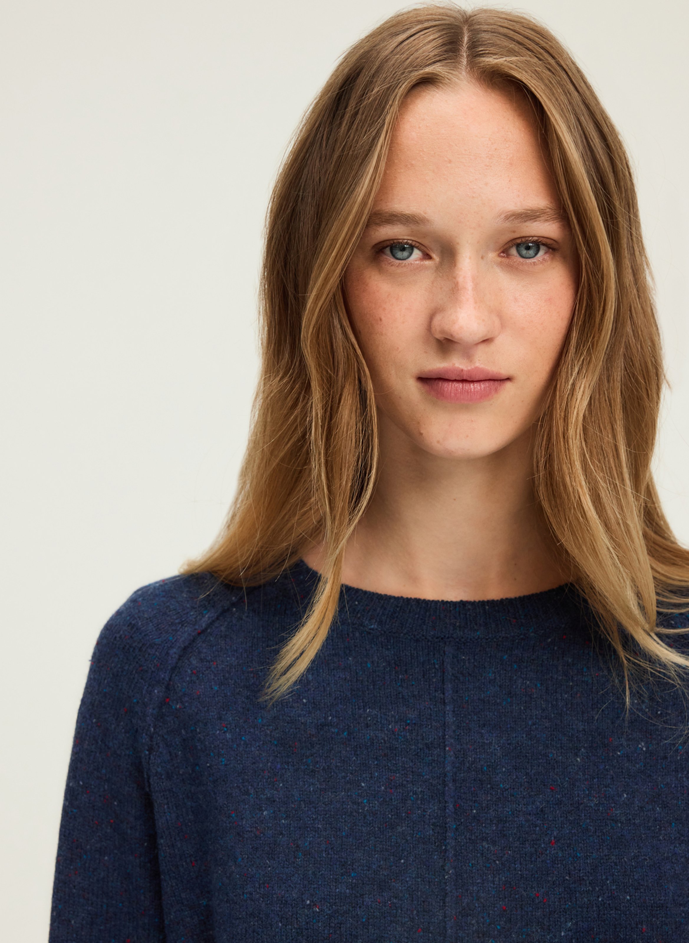 Straight round-neck wool sweater PABLO Blue