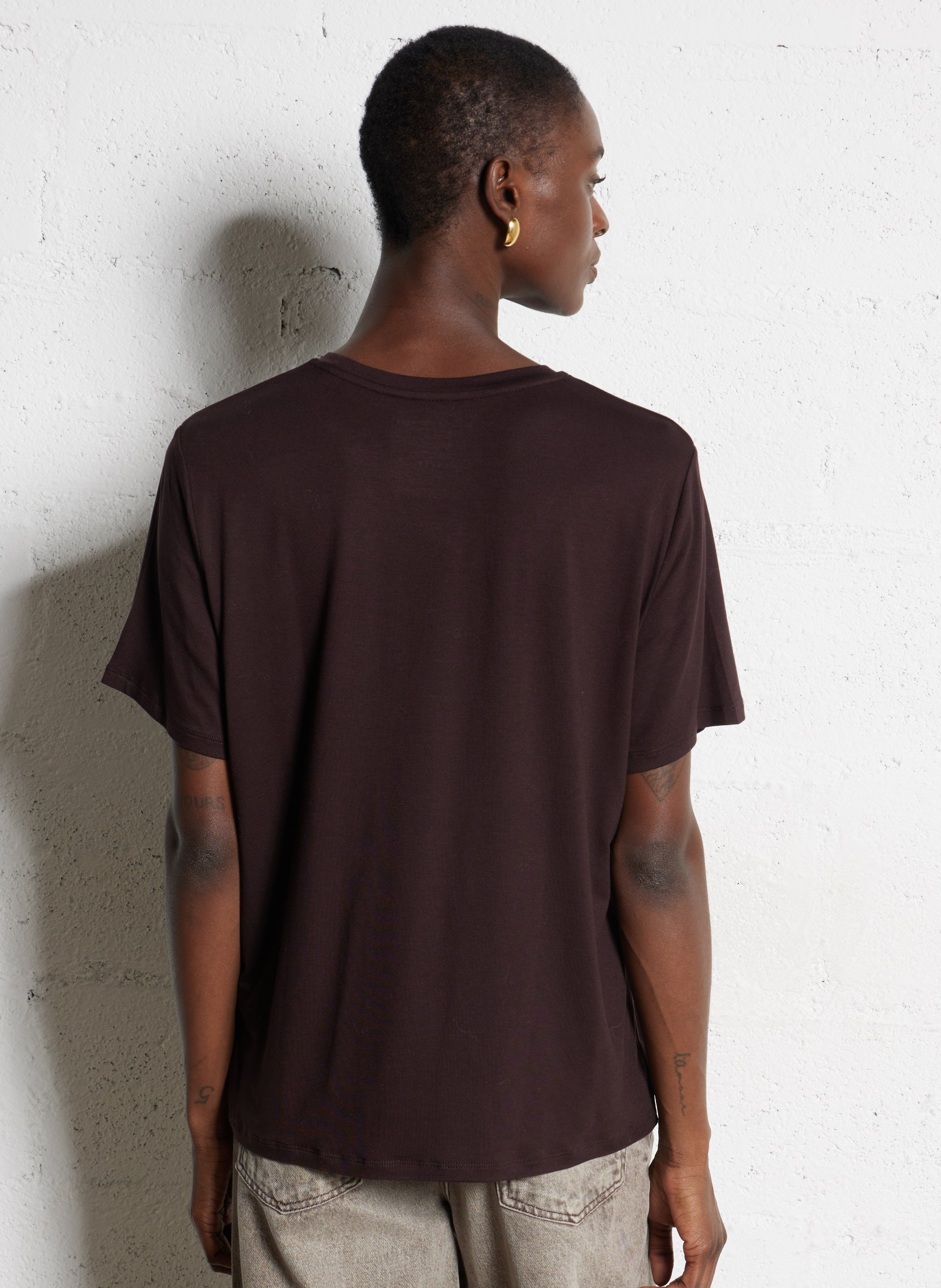 Tee-shirt oversize col rond  MAJESTIC FILATURES Prune