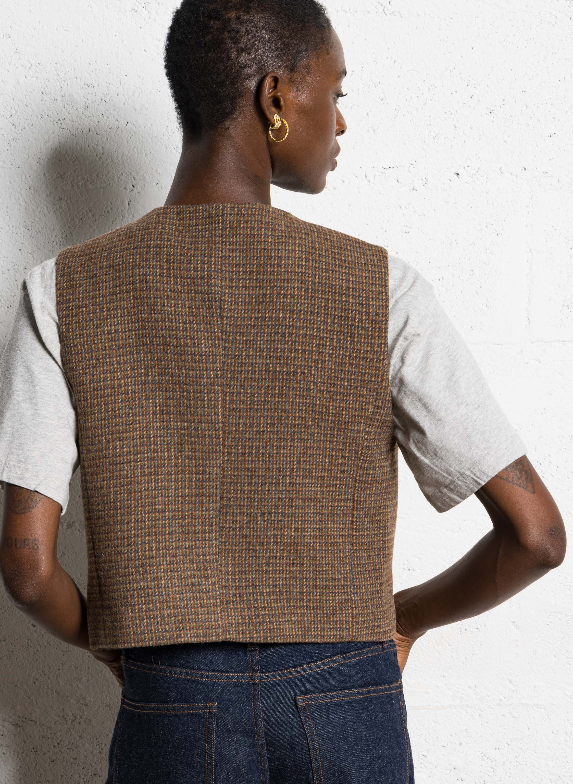 Gilet cintré imprimé SEE U SOON Marron