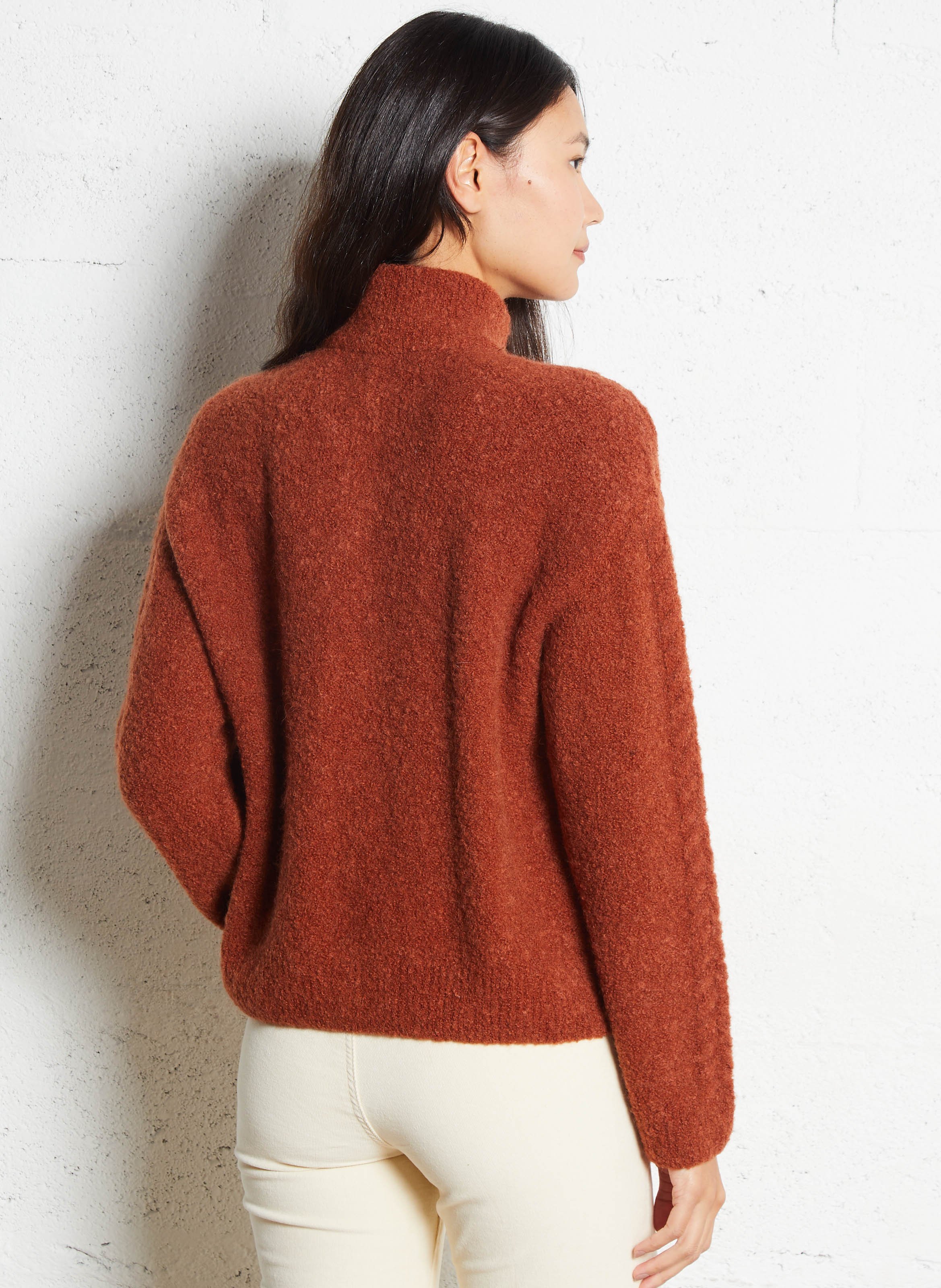 Gilet oversize col montant en laine mélangée DES PETITS HAUTS Orange