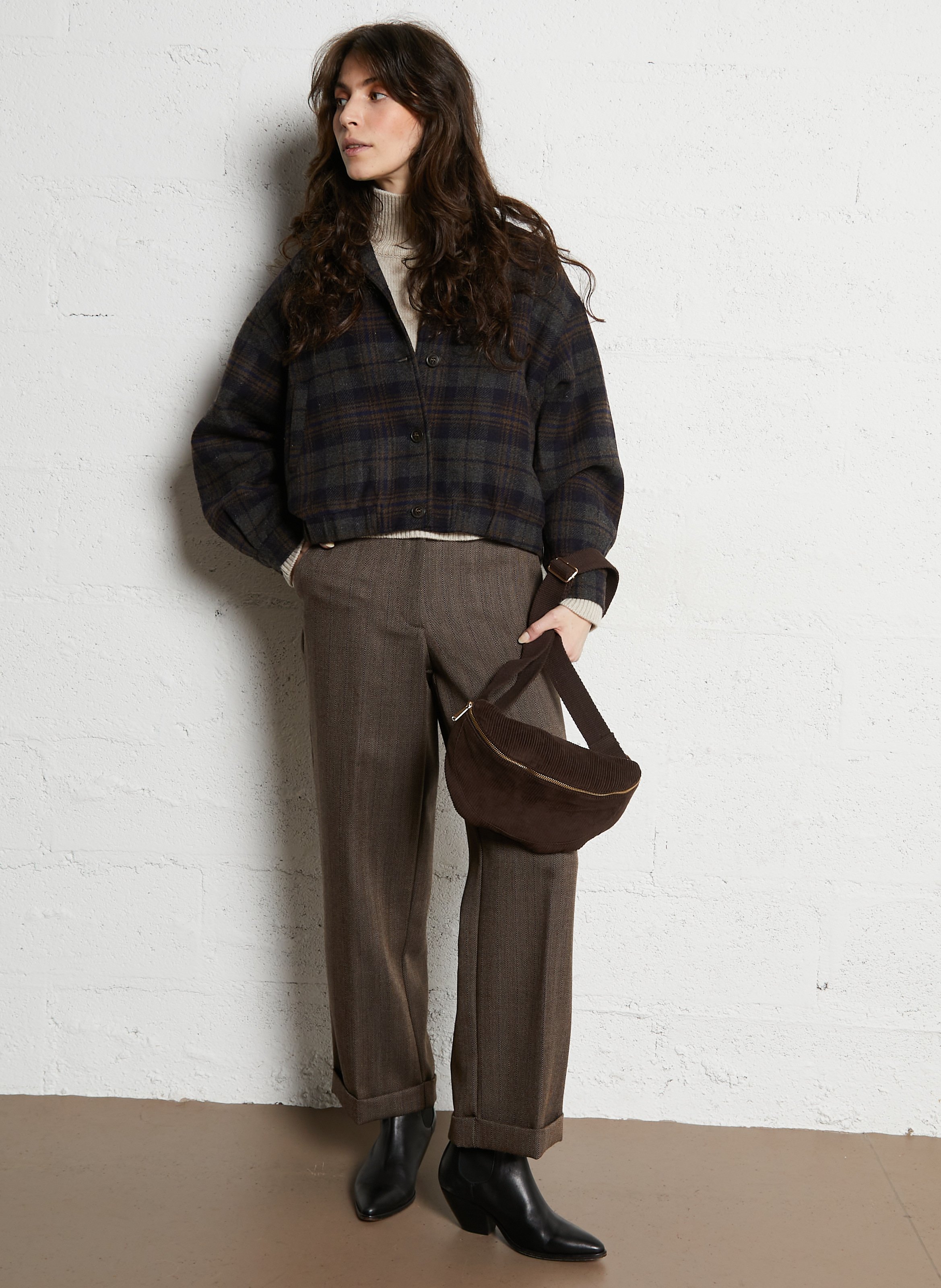 Sac banane en velours côtelé MAISON 123 Marron