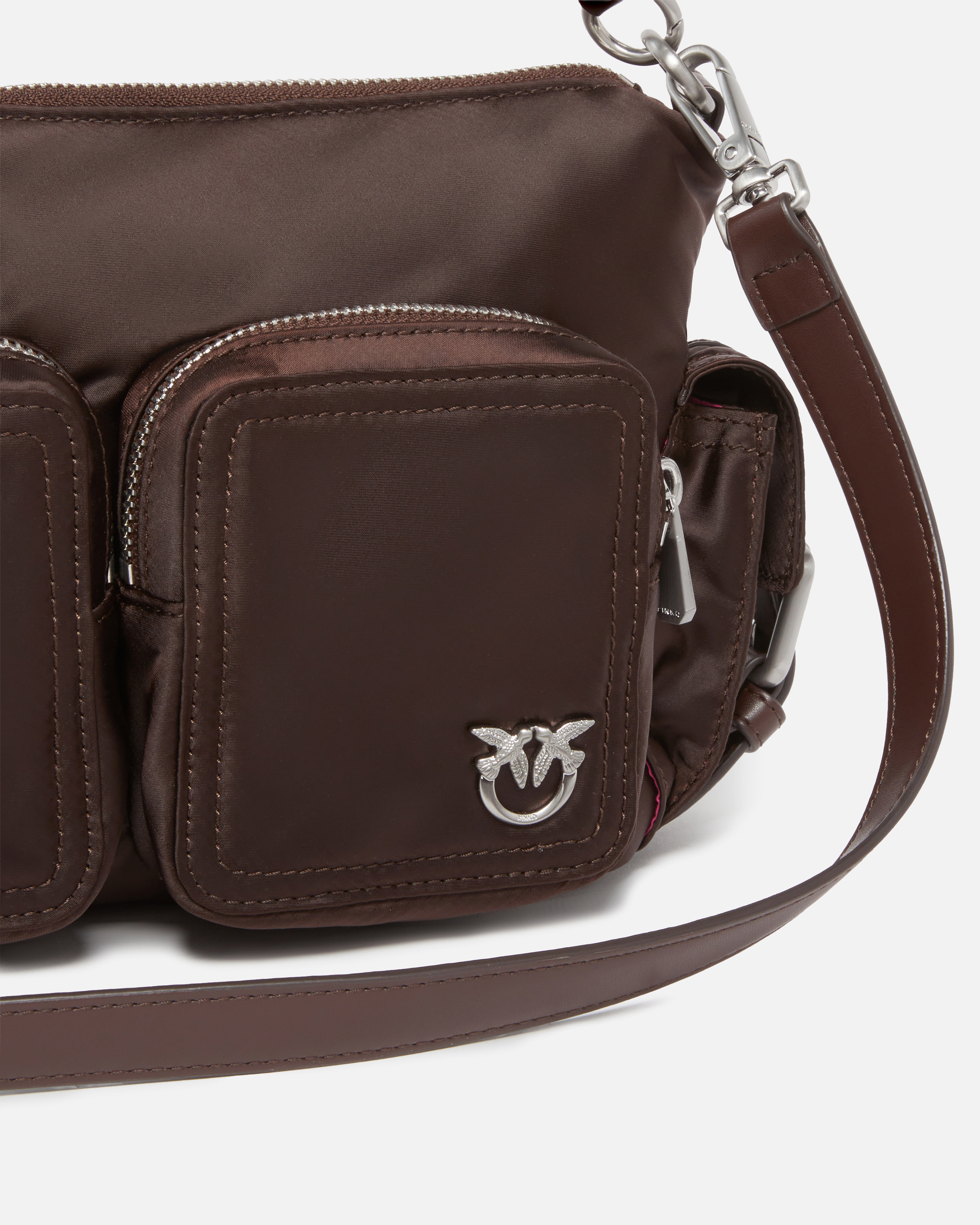 Medium satin camera bag with love birds logo PINKO Brown