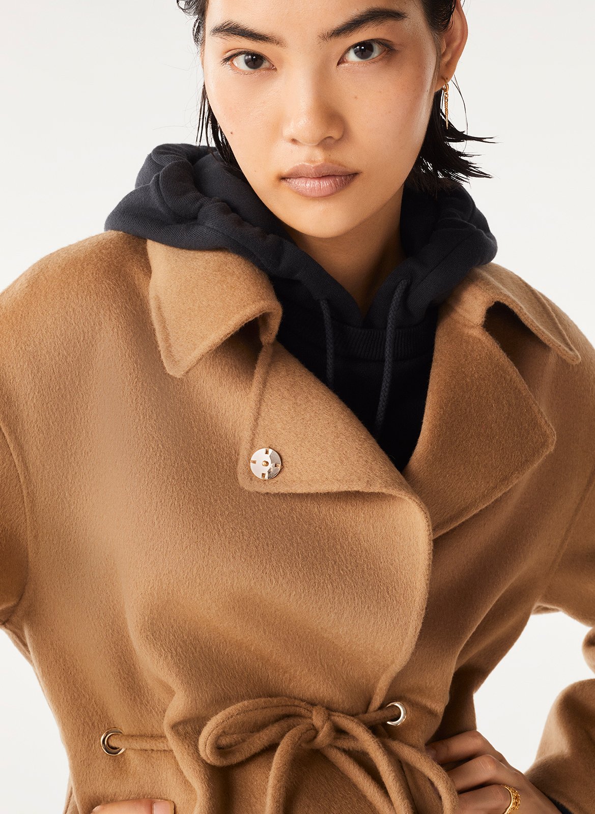 Loose-fit wool-blend coat with classic collar BA&amp;SH Brown